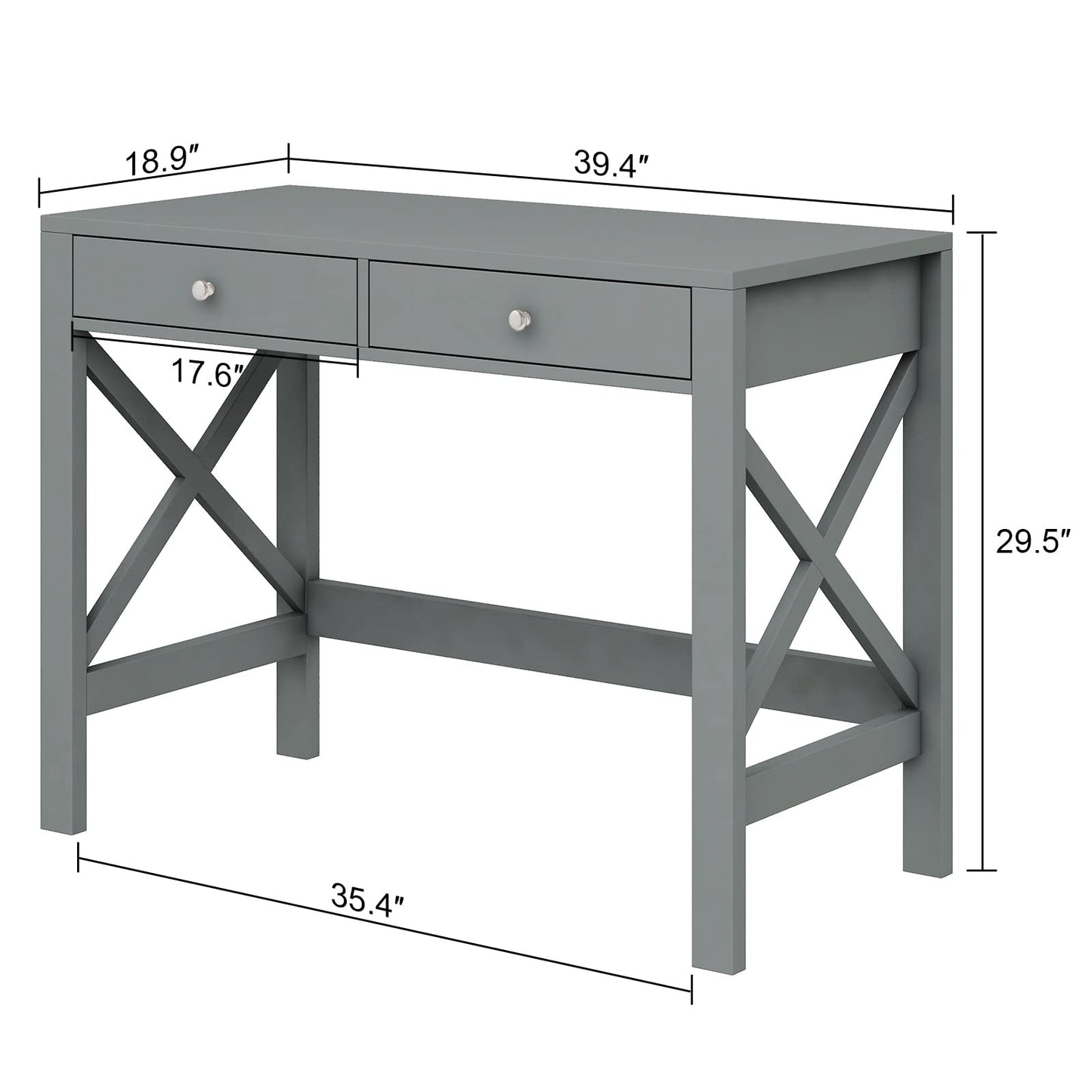 ChooChoo Computer Desk Study for Home Office, Modern Simple 40 Inches Desk with Drawers, Makeup Vanity Console Table, Grey