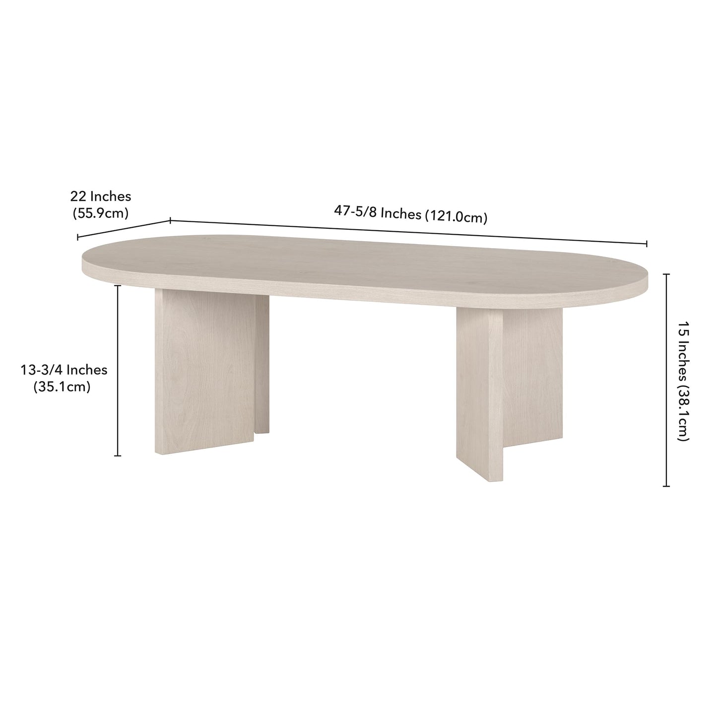 Henn&Hart 48" Oval Wood Low-Profile Coffee Table for Living Room, Family Room or Office, Beech White