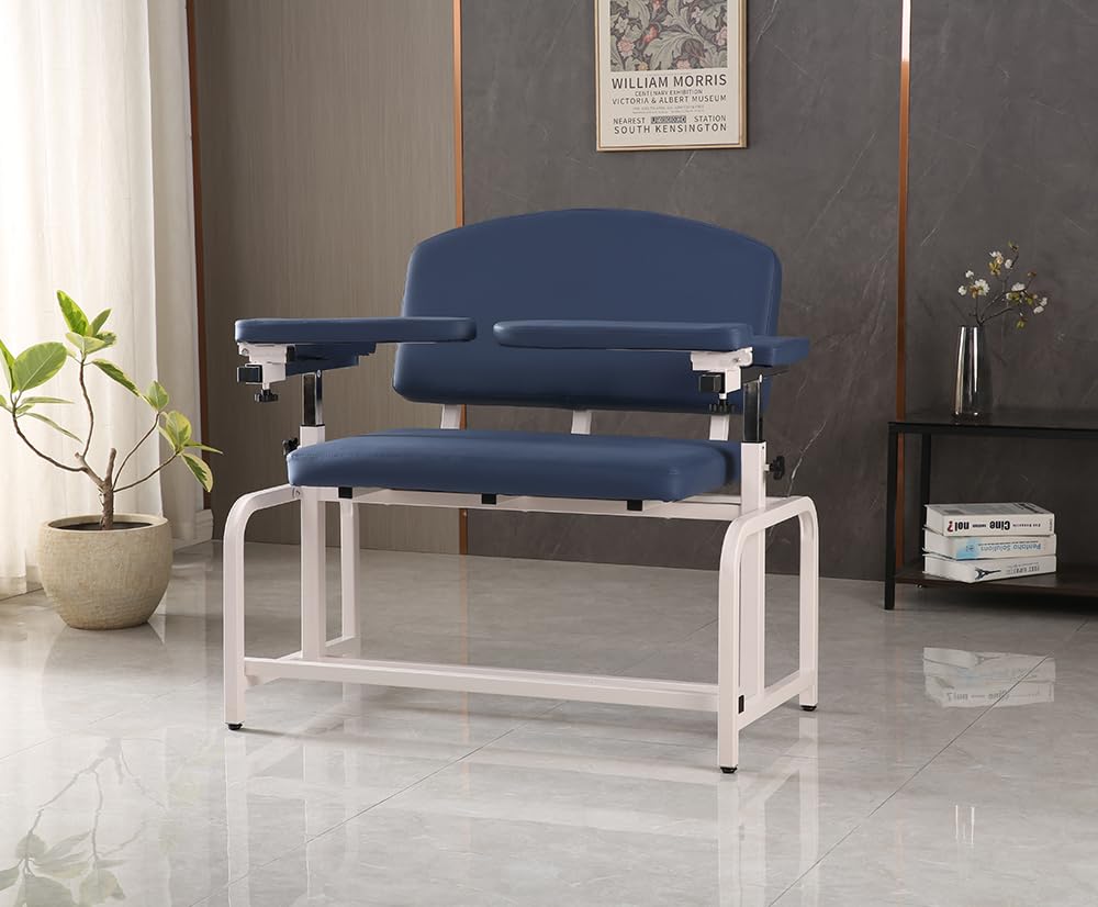 Carenovo Medycare Medical Phlebotomy Chair, Bariatric Blood Draw Station with Adjustable Arms (Blue)