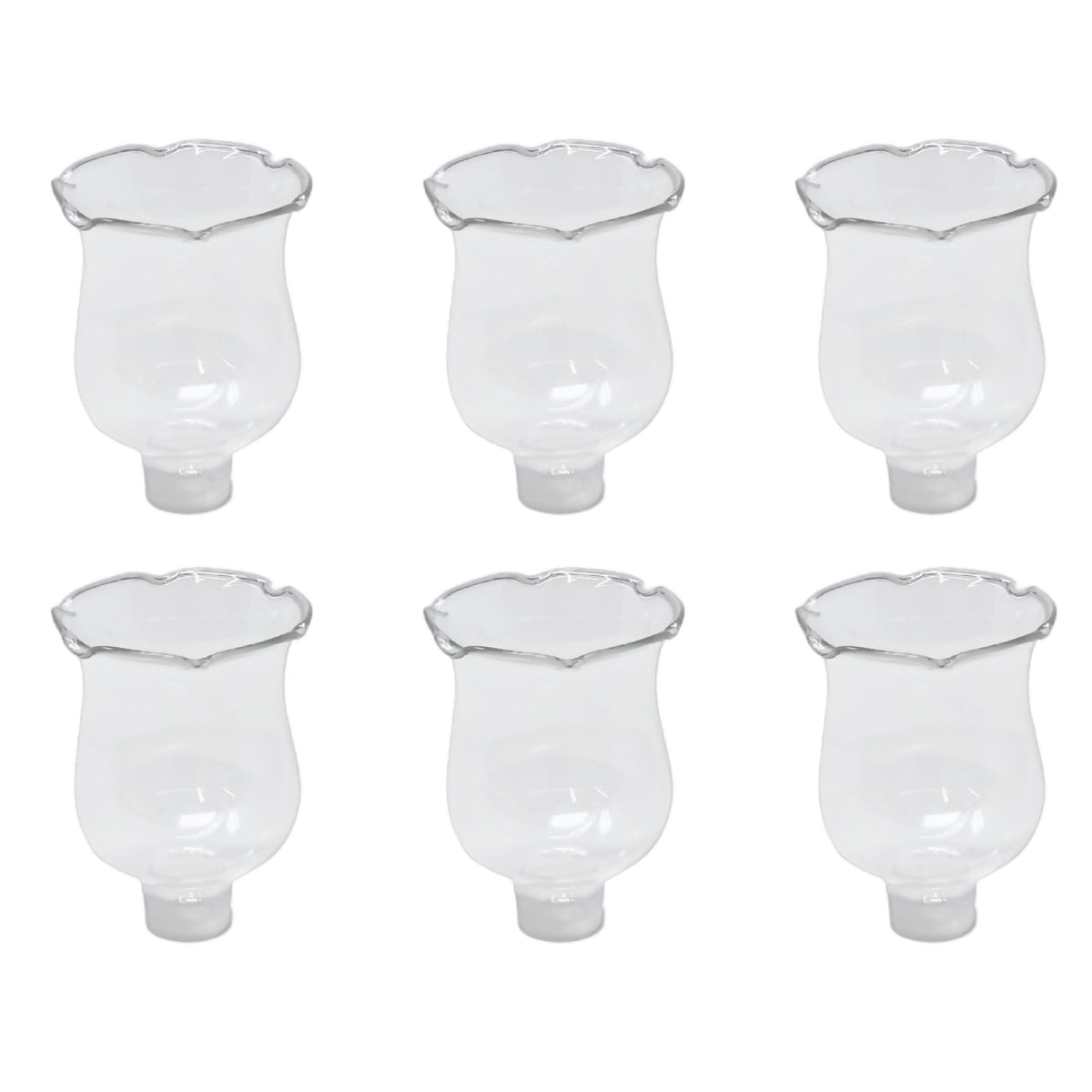4E's Novelty Clear Glass Votive Cups with Peg - Pack of 6 - Tulip Votive for Candelabra Candle Holder, Home Interior Candle Sconce Glass Replacement Parts, Shabbat Candle Glass Oil Lamp (2.75" Tall)