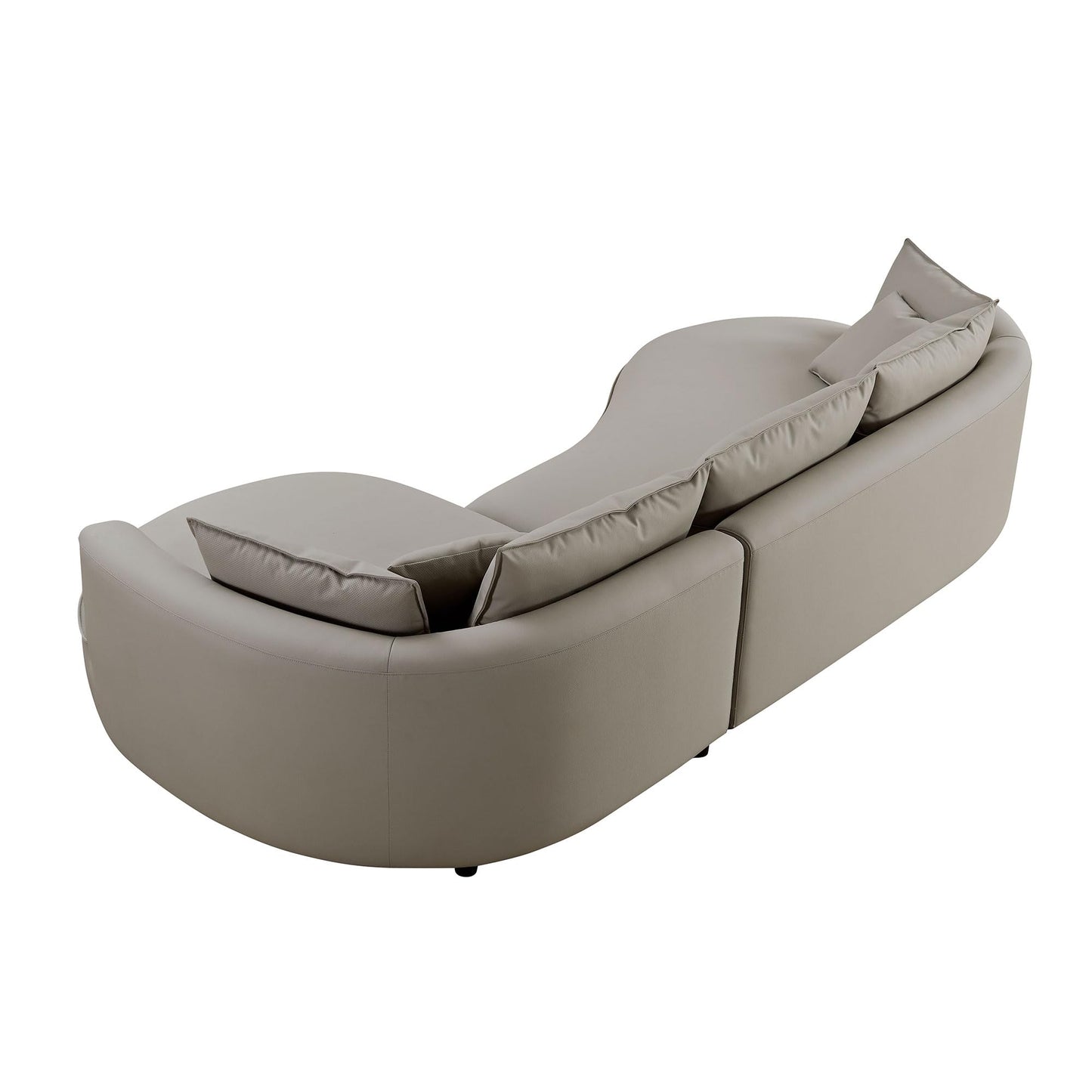 BBTJOINT Modern Curved Sectional for Living Room,Minimalist Design deep seat,Grey Bonded Leather Upholstered,L Shape Round Couch, Modern semicircualr Sofa