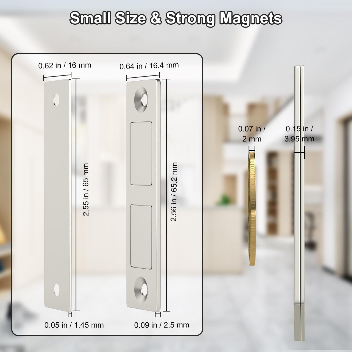 Jiayi Cabinet Door Magnets Stick On, 2 Pack 30 LB Heavy Duty Ultra Thin Invisible Cabinet Magnets, Door Magnetic Catch No Screw Drawer Magnet Inserts for Wardrobe Cupboard Sliding Doors Stay Closed