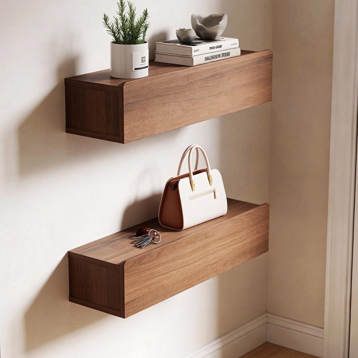 TuckTect Floating Solid Wood Console Table, 47'' Wall Mounted Narrow Entryway Table with Storage Shelf, Modern Couch Shelves Small Entry Way Tables for Entryway, Front Hall, Hallway (Walnut, 47.24IN)
