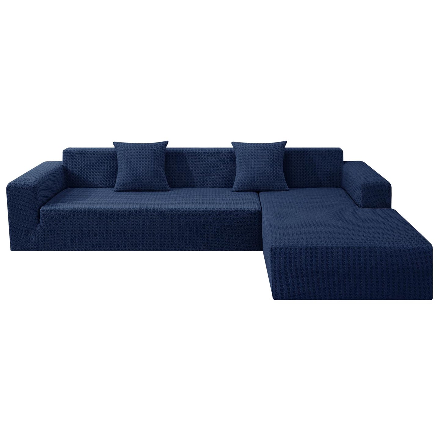 ZNSAYOTX Stretch Sectional Couch Covers New-Houndstooth Texture, Thick Slipcovers with Elastic Bottom for L Shape Sectional Sofa, 2 Pcs Pet Friendly Universal Protector (Sofa or Chaise), Navy Blue