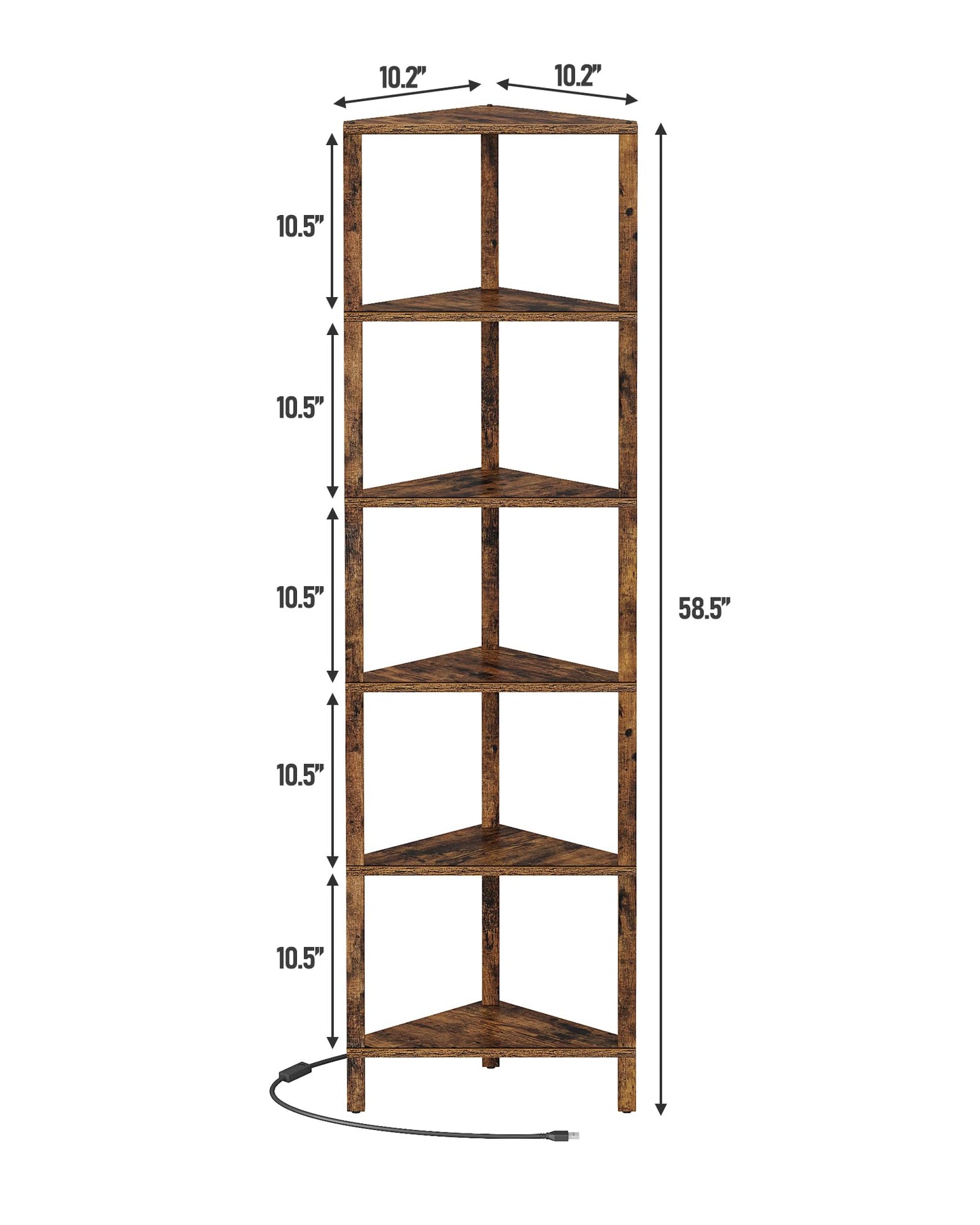 TUTOTAK Corner Shelf with LED Light, 6-Tier Corner Bookshelf for Small Space, Narrow Display Corner Shelf Stand with Storage Rack, for Living Room, Bedroom, Brown BS05BC006L