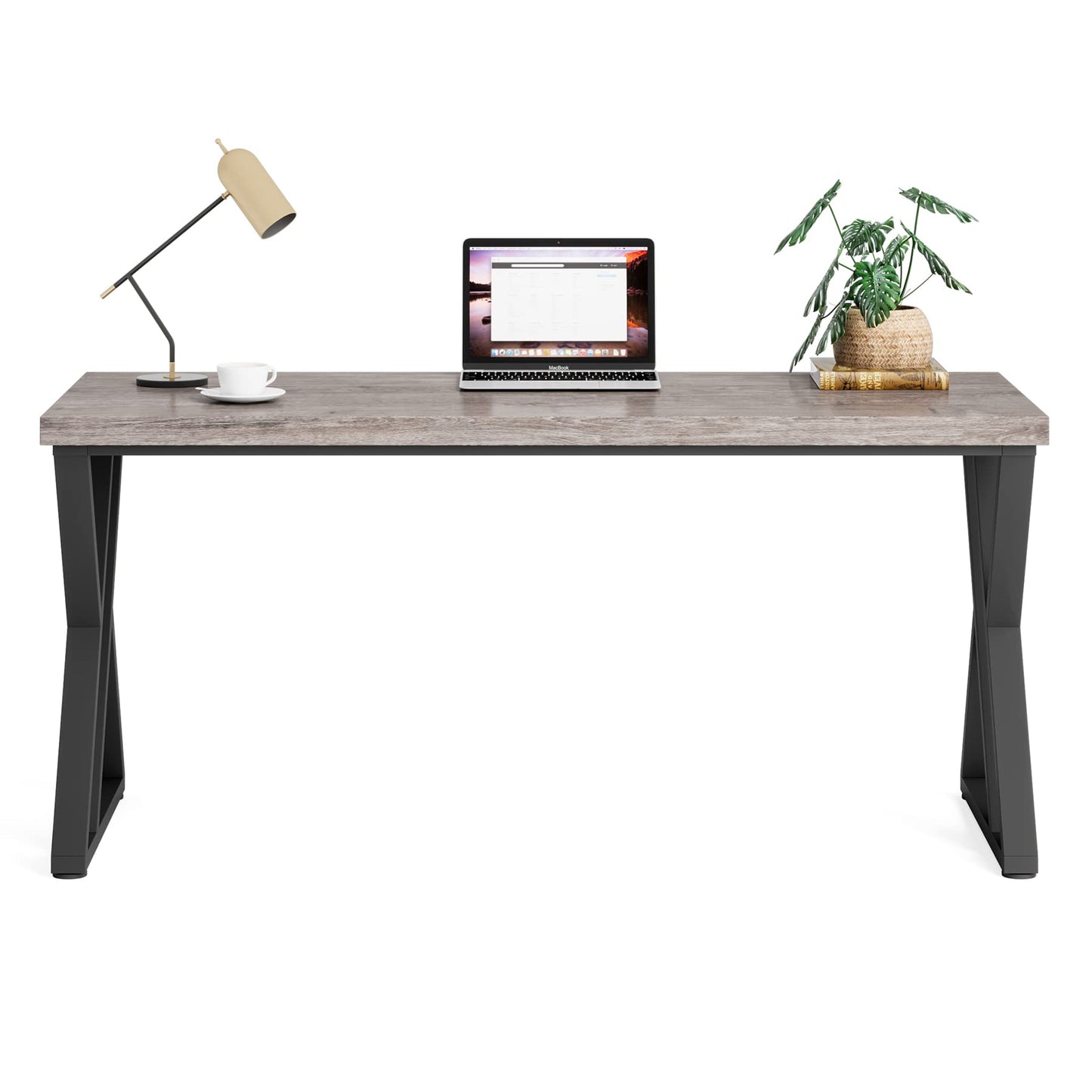 LITTLE TREE 55 Inch Large Simple Industrial Computer Desk Study Writing Table Home Office Workstation,Grey