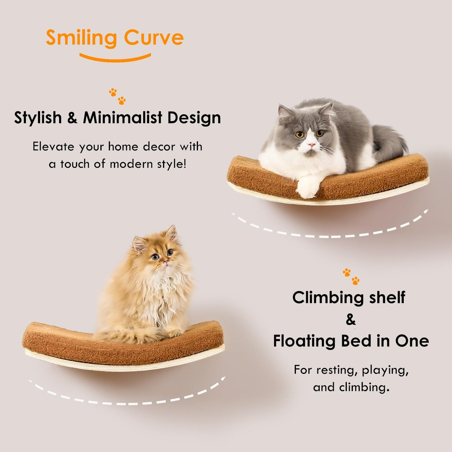 COOLEX Curved Cat Wall Shelves and Perches, Floating Cat Wall Bed Furniture with Comfortable Cushion