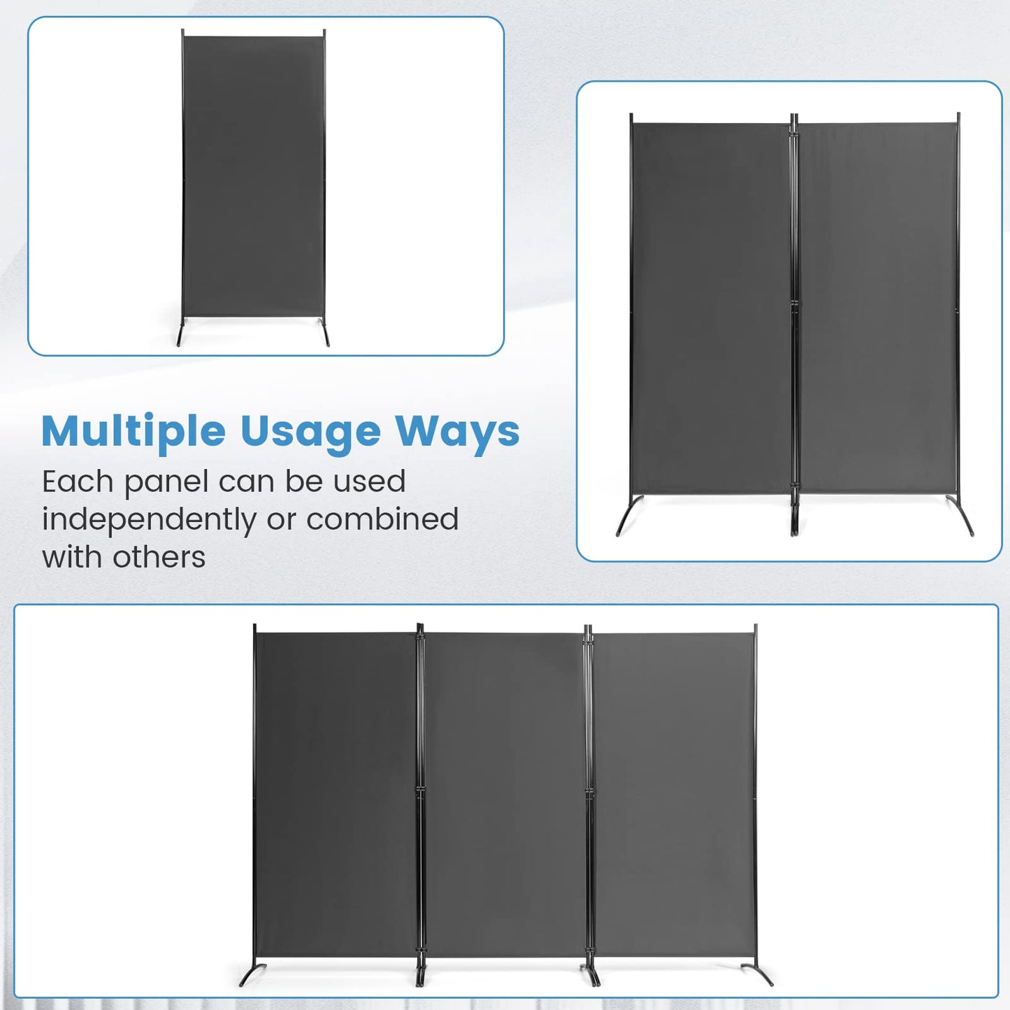 Giantex 6 Ft Tall 3 Panel Room Divider Black, Lightweight Portable Folding Privacy Screen, Freestanding Partition Wall Divider and Separator for Bedroom Home Office Apartment Studio