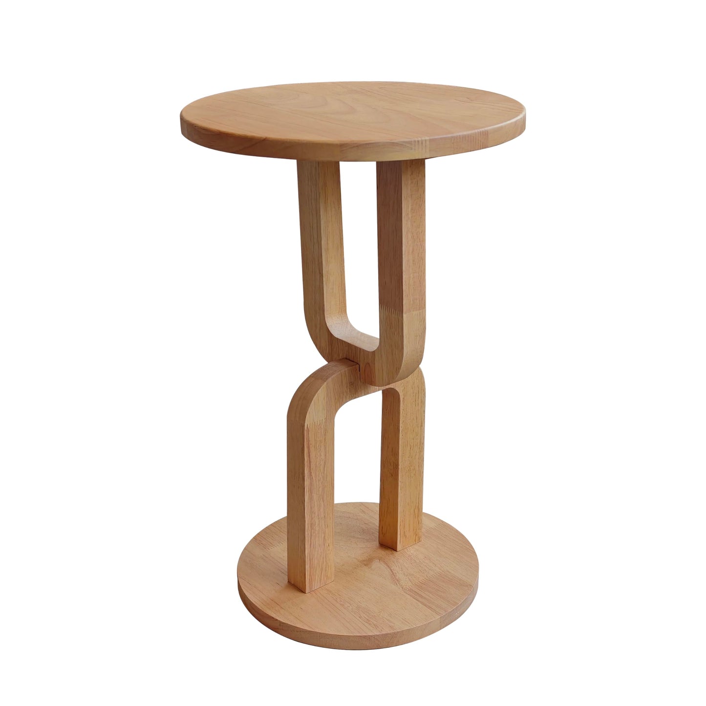 COVLON Solid Wood Small Round Side Table, Modern Accent End Table, Bedside Nightstand with U-Shaped Base for Living Room, Bedroom, Apartment and Small Spaces