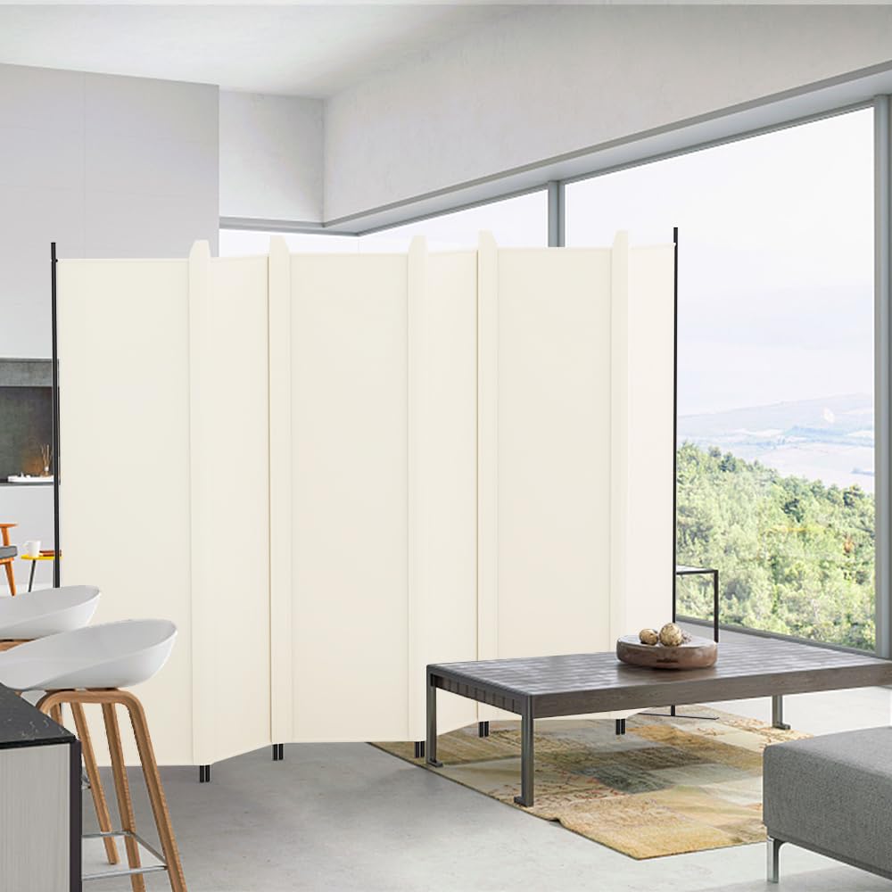 Kokorona 6 Panel Room Divider, 6FT Tall Folding Privacy Screen Wall Dividers, Portable Privacy Screen Freestanding Room Divider for Room Separation, Included - Cover Strips, Beige, 120''W x 72''H