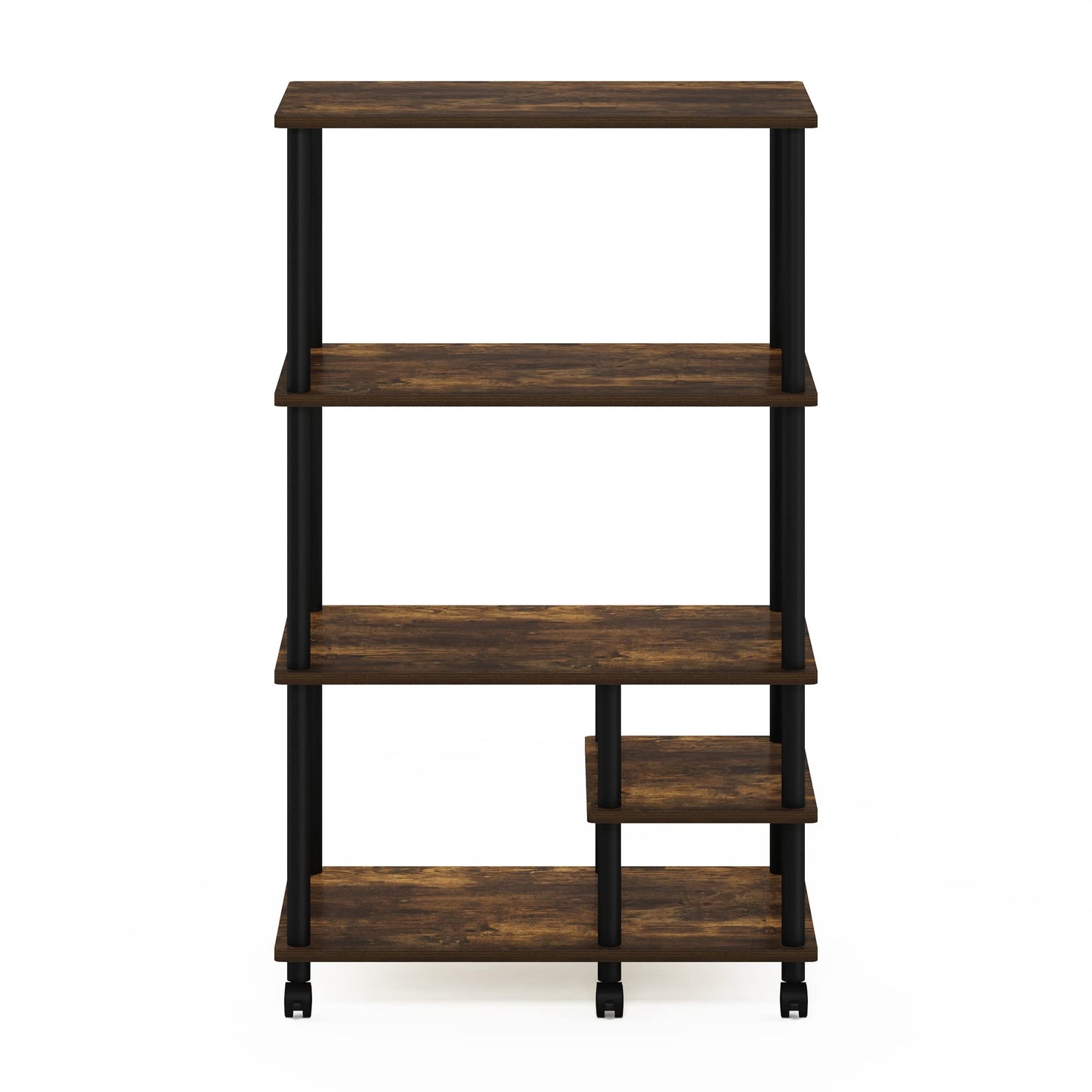 Furinno Turn-N-Tube Toolless Assembly 4-Tier Rustic Brown Printer Stand with Storage Shelf and Casters, Open Frame Standing Shelf, for CPU, Office Supplies, Home Office, Amber Oak