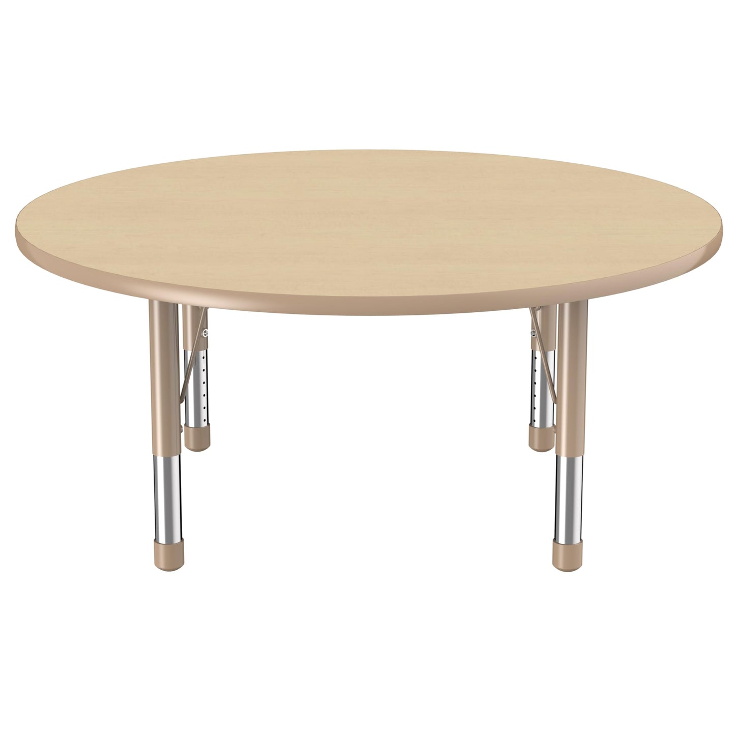 Factory Direct Partners FDP Round Activity School and Classroom Kids Table (48 inch), Chunky Toddler Legs, Adjustable Height 15-24 inches - Maple Top and Maple Edge with Sand Table Legs