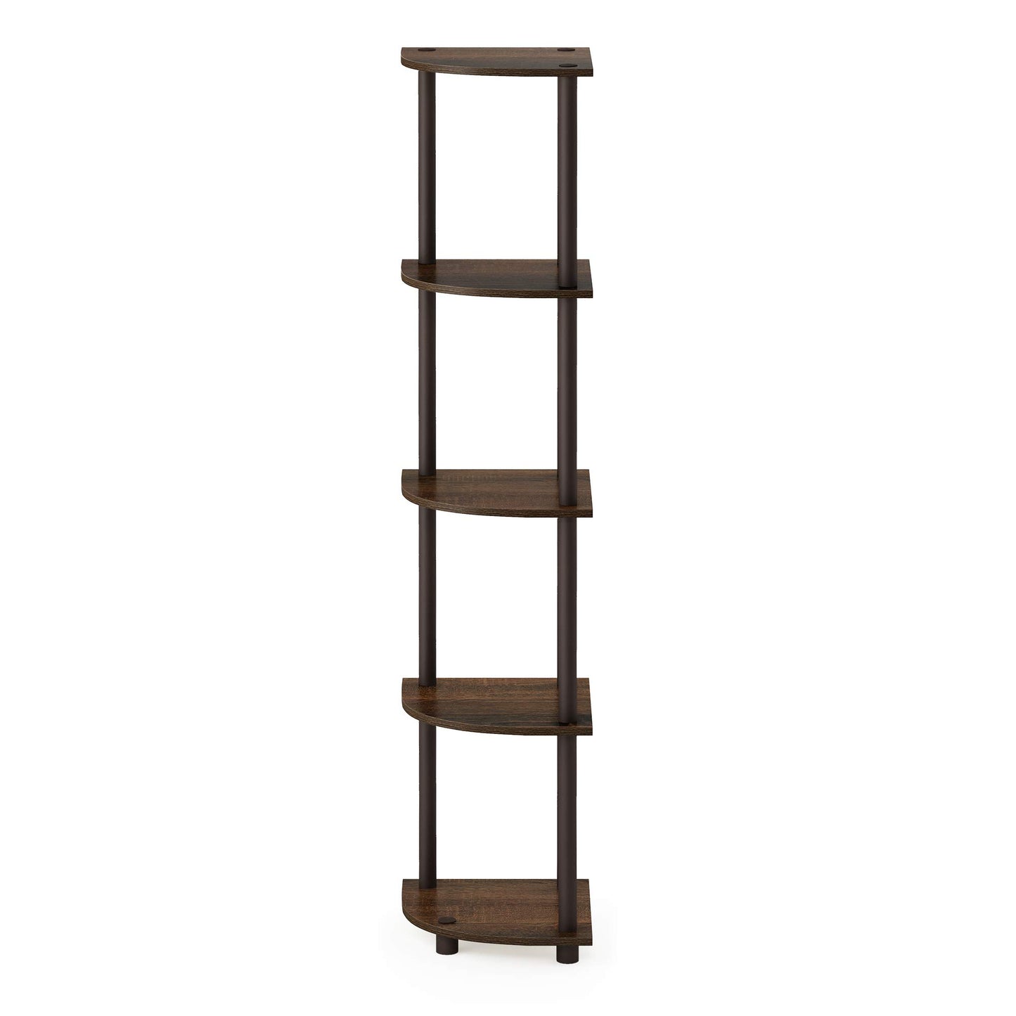 Furinno TURN-N-TUBE Corner Shelf, 5-Tier Corner Bookshelf, Open Storage Shelves, for Organization and Storage, Living Room, Home Office, Garage, Bedroom, Walnut