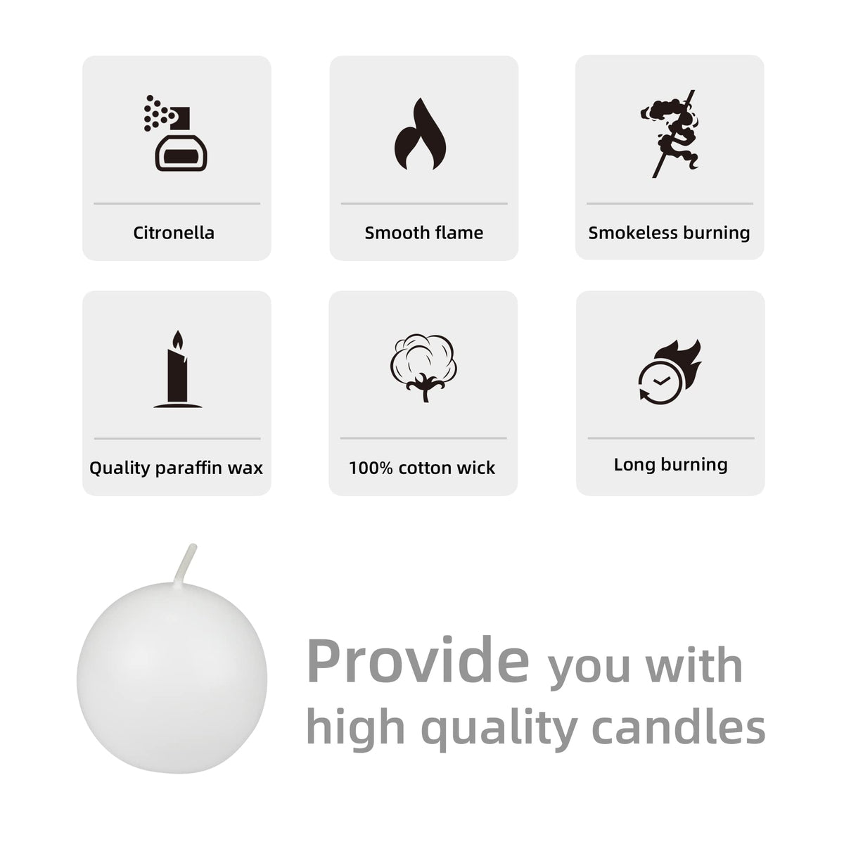 Zest Candle 12-Piece Ball Candles, 2-Inch, White Citronella