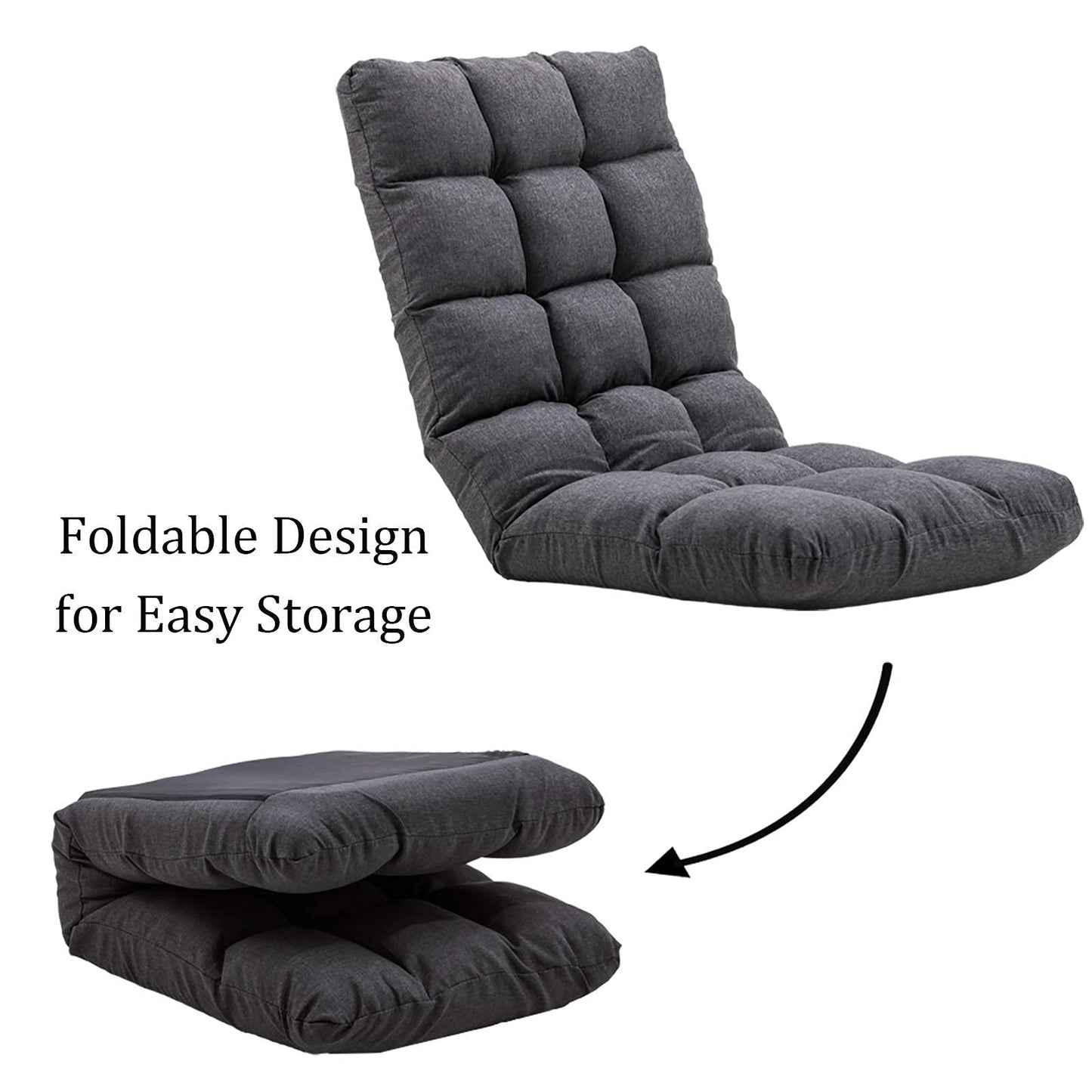 FLOGUOR Floor Chair Floor Lounger Chair 42-Position Recliner Adjustable Foldable Video Gaming Meditating, Reading, Padded Comfortable Seat, Indoors (Grey) 8812GR