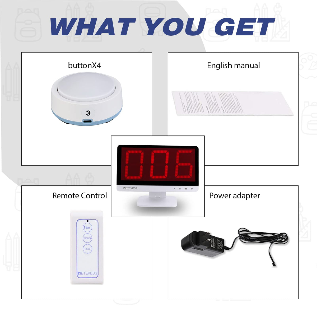 Retekess TM101 Wireless Buzzer System,Answer Buzzers with Lights & Sound,Add Up to 32 Buttons,262ft, Game Show Buzzers for Classroom,Family Feud Adult Trivia Game Night,Back to School