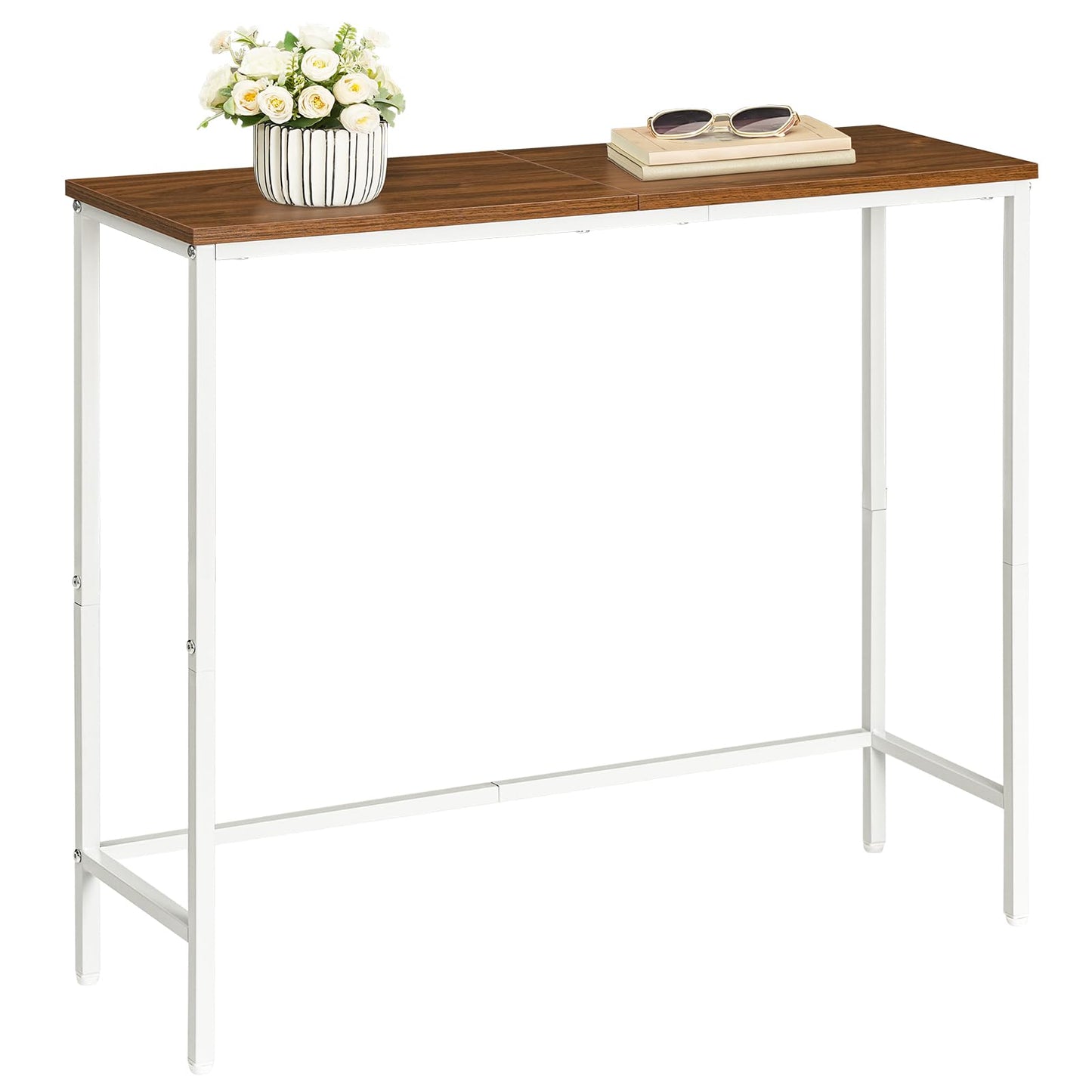 HOOBRO Narrow Console Table, 29.5" Small Entryway Table, Thin Sofa Table, Side Table, Display Table, for Hallway, Bedroom, Living Room, Foyer, White and Walnut WH75XG01