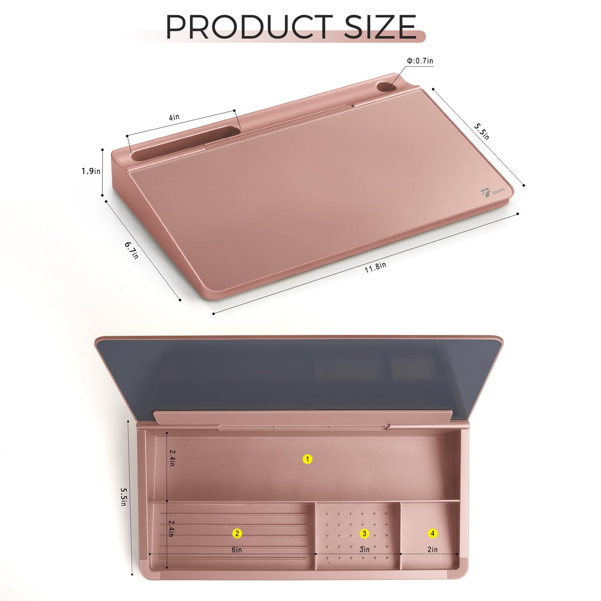 TOWON Small Compact Glass Desktop Whiteboard with Storage – 12 x 7 in Dry Erase Board for Desk, Home Office, School | Includes 5 Markers, Eraser & Holder | Space-Saving Organizer, Aesthetic Rose Gold