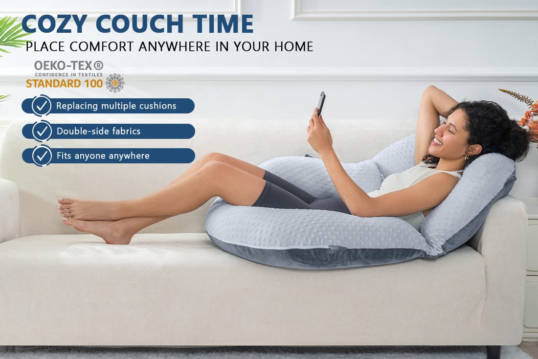 INSEN Reading Pillow, Back Pillow for Sitting in Bed for Reading, Nurse & Relax, Reading Pillow for Adults, Moms & Kids, Sit Up Pillow for Bed, Double-Sided Gray