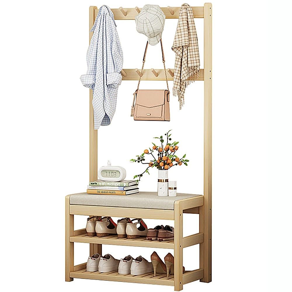 Benches Garden Bench Outdoor Patio Seating Backless Park Chair Lawn Path Slatted Seats,Wooden Coat Rack with Shoe Bench 2 Tier Shoe Storage & 10 Hooks Freestanding Entryway Garment Rack for