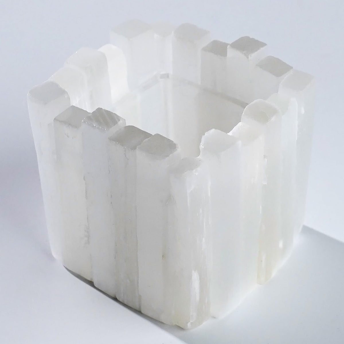Natural Selenite Candle Holder for Tea Lights Irregularly Arranged Selenite Wand Candlesticks - Elegant Home Decor (Square Candle Holder)