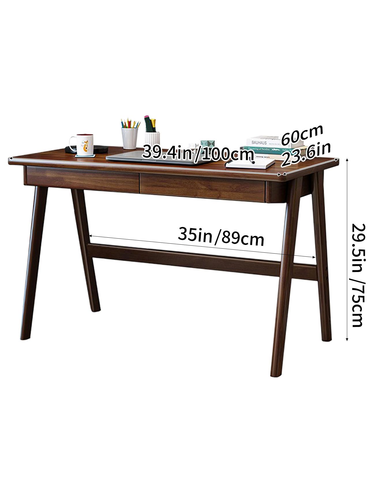 Acrylicolor Wood Writing Desk with 2 Drawer,Home Office Desk for Small Spaces Study Desk PC Table Workstation (Walnut, 39.4x23.6x29.5)