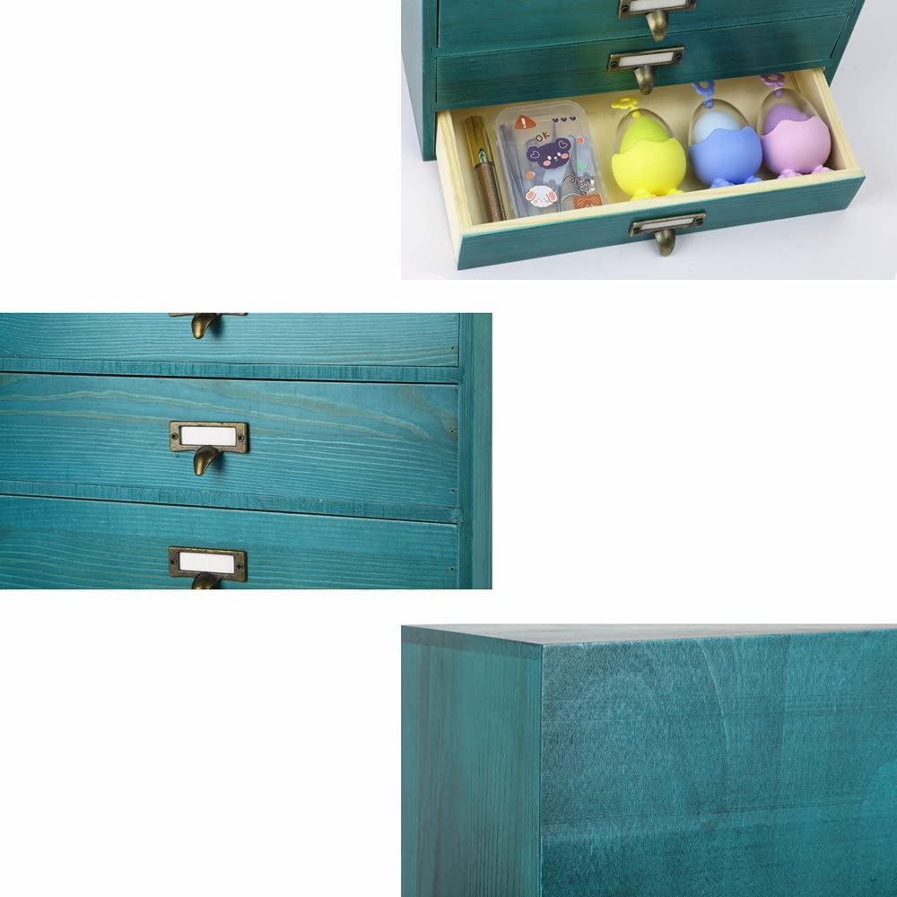 GoooodGIFT Small Wooden Drawers Rustic Desk Organizers and Accessories Wooden Storage Box with Drawers Desktop Storage Library Card Catalog Cabinet School Supply Storage Apothecary Cabinet(S-BLUE)