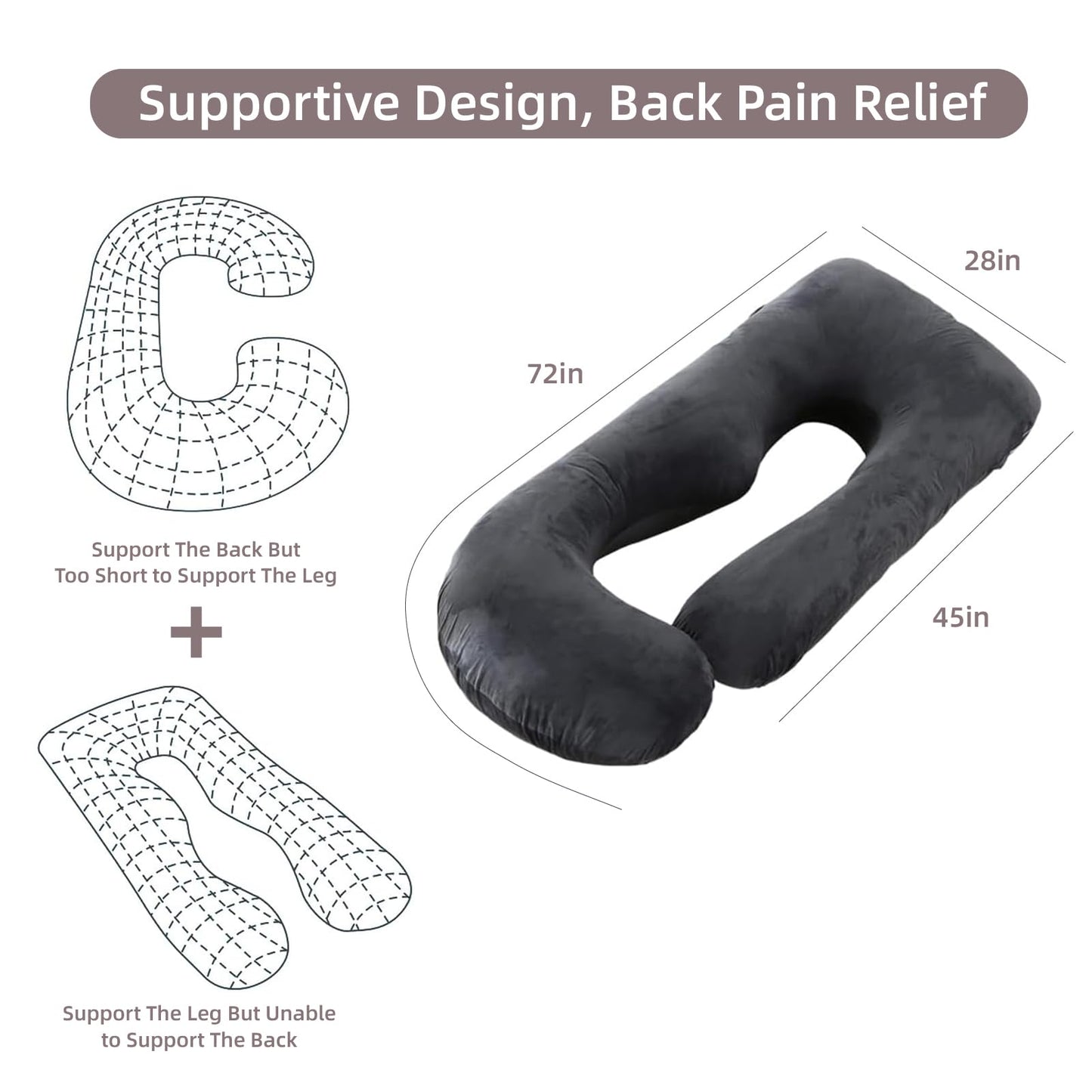 HychYAYA 60 Inch Full Body Pregnancy Pillows for Sleeping Cooling Pregnancy Pillow,U Shaped Pregnancy Body Pillow,Maternity Pillows for Pregnant Women with Removable Washable Velvet Cover.(Black)
