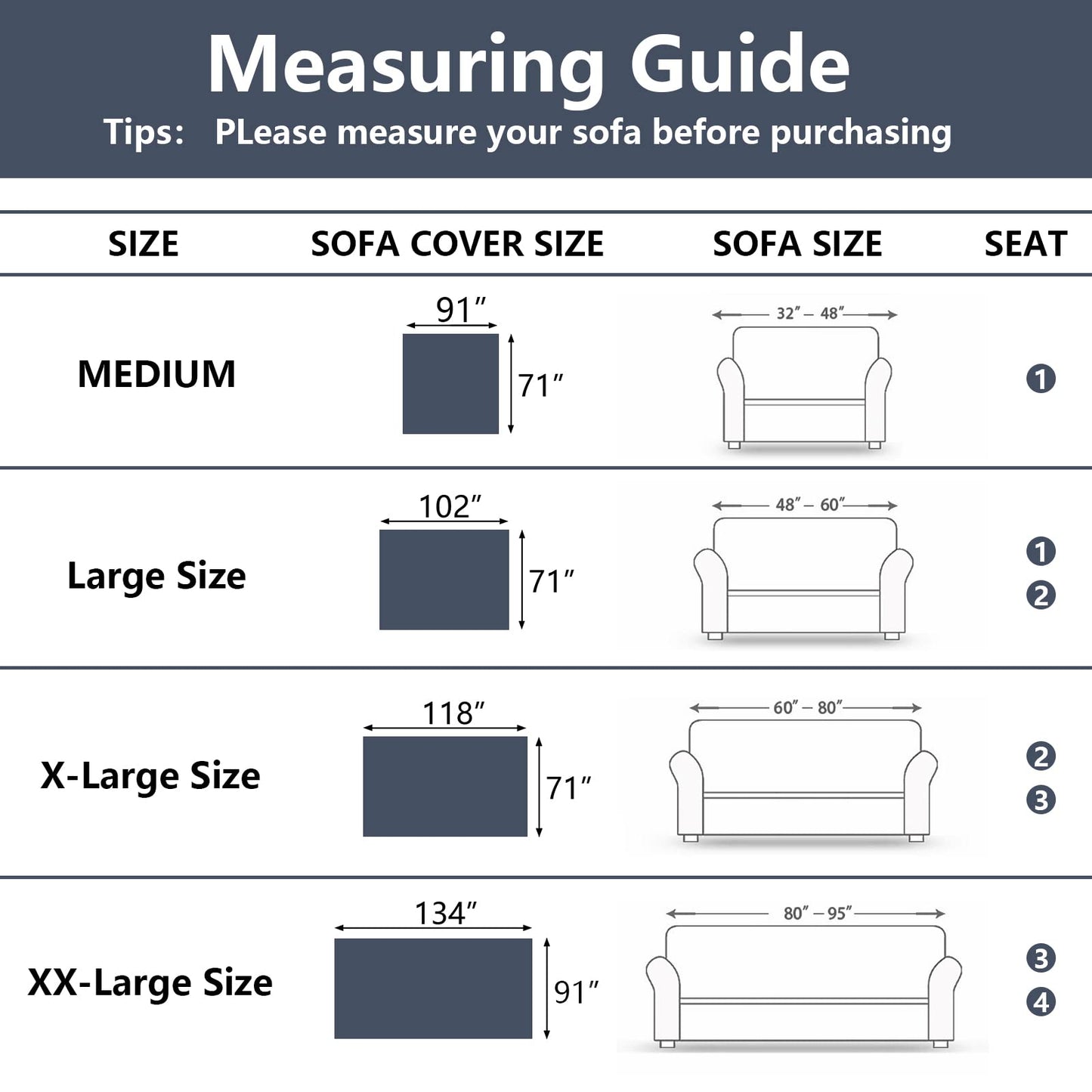 MEETSKY Sofa Cover - Couch Covers for 3 Cushion Sofa, Recliner & L Shape Sofa - Washable Thick Couch Protector (XX-Large: 91" x 134", Navy)