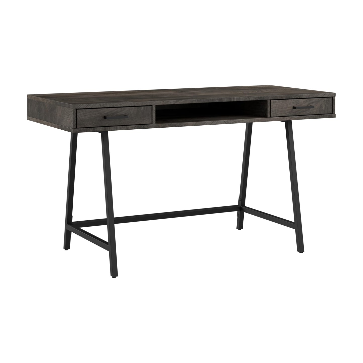 Bush Home Steele 54W Writing Desk with Storage in Dark Gray Hickory | Large Wooden Computer Table for Home Office Workspace