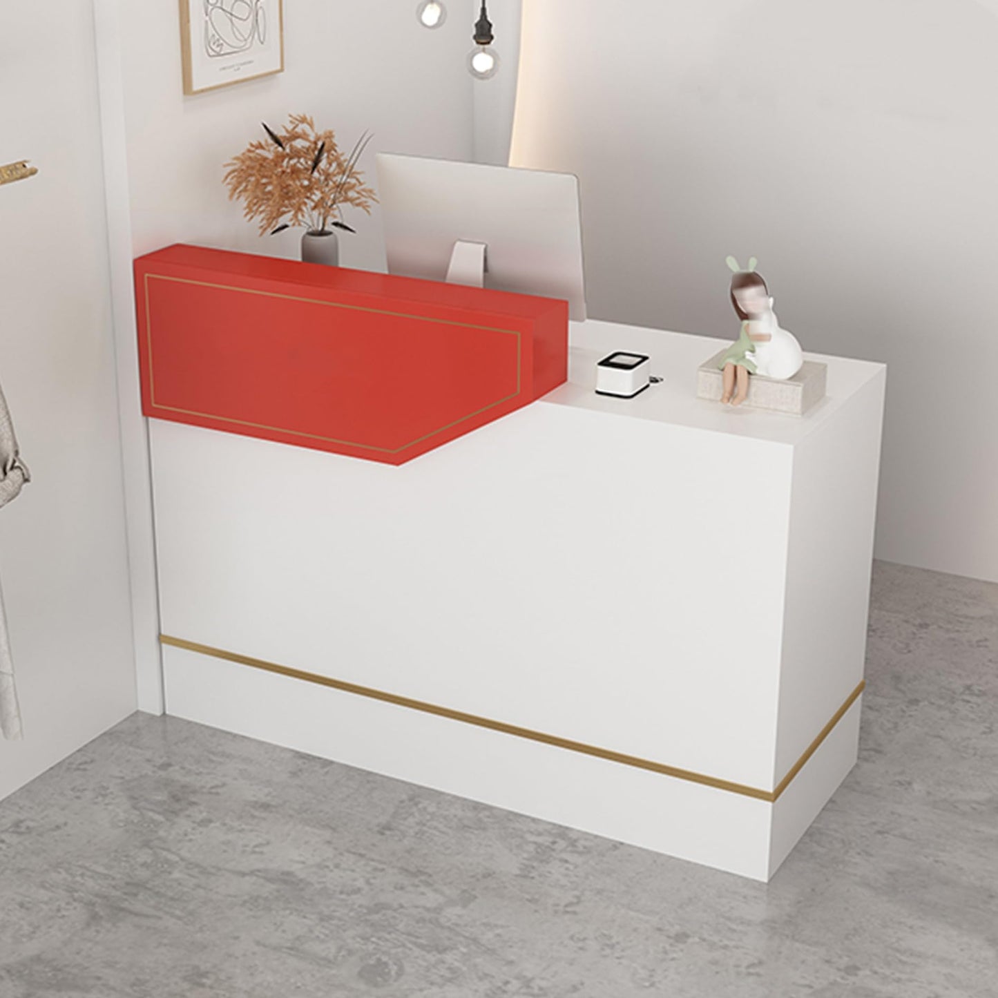 Modern Reception Desk with Lockable Drawers & Storage Cupboard, L-Shaped Reception Desk, Modern Office Table with Lockable Drawers and Keyboard Tray, Retail Checkout Stand for Salon and Supe
