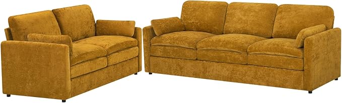 Comfy Chenille Sofa Set with Well-Filled Pillows, Modern 3 Seater and Loveseat