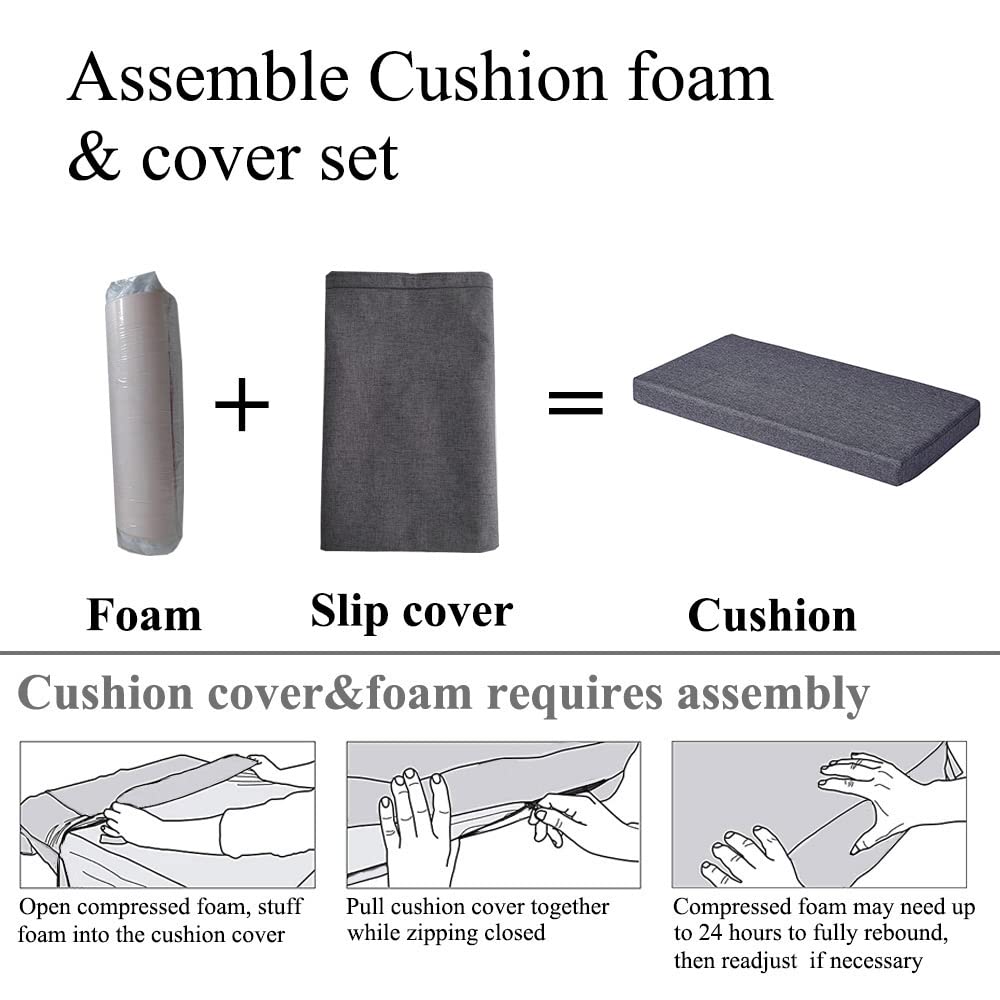 MICUSHION Piano Bench Cushion for Indoor Shoe Storage with Ties Non Slip Picnic Bench Pad for Kitchen Dining Table Seat 36 x 14 Inch, Gray