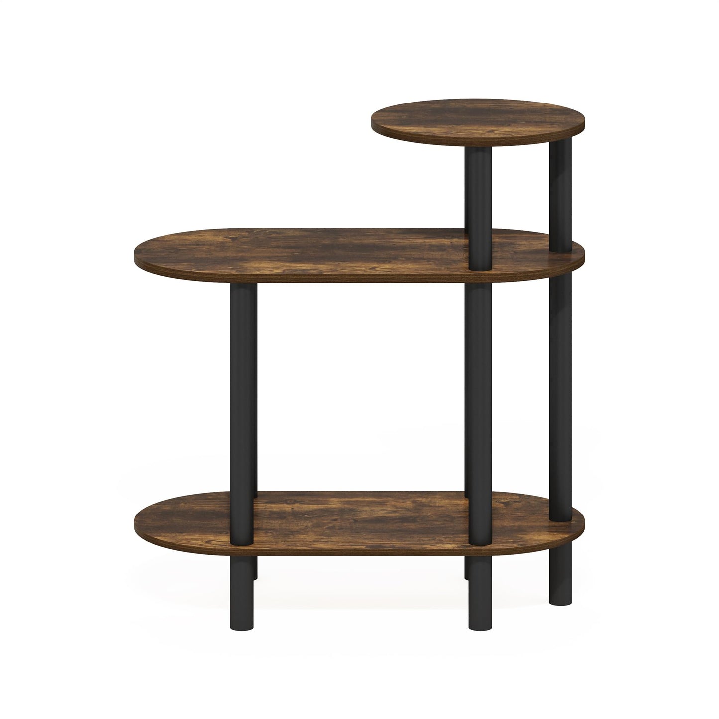 Furinno Turn-N-Tube Side Table, 3-Tier Oval Sofa End Table with Open Shelf, Toolless Assembly Night Stand, Bedside Table, for Living Room, Bedroom, Amber Pine
