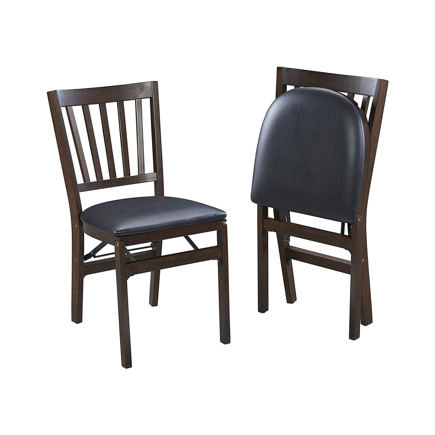 Stakmore Premium Solid Wood Dining Table Compact Folding Chair Set with Fabric Padded Upholstered Seat, Espresso/Black (Set of 2)