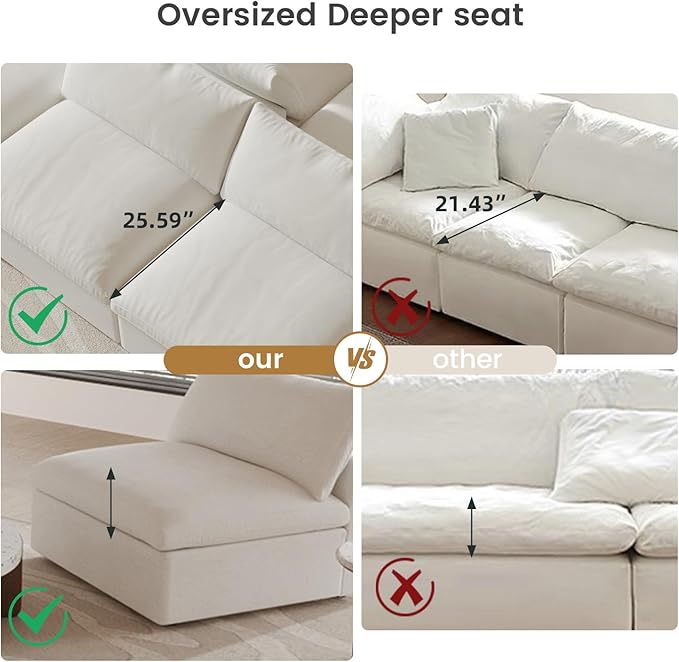 Cloud Couch Modular Sectional Sofa, Oversized 8 Seater Sofa, 160.6" U Shaped