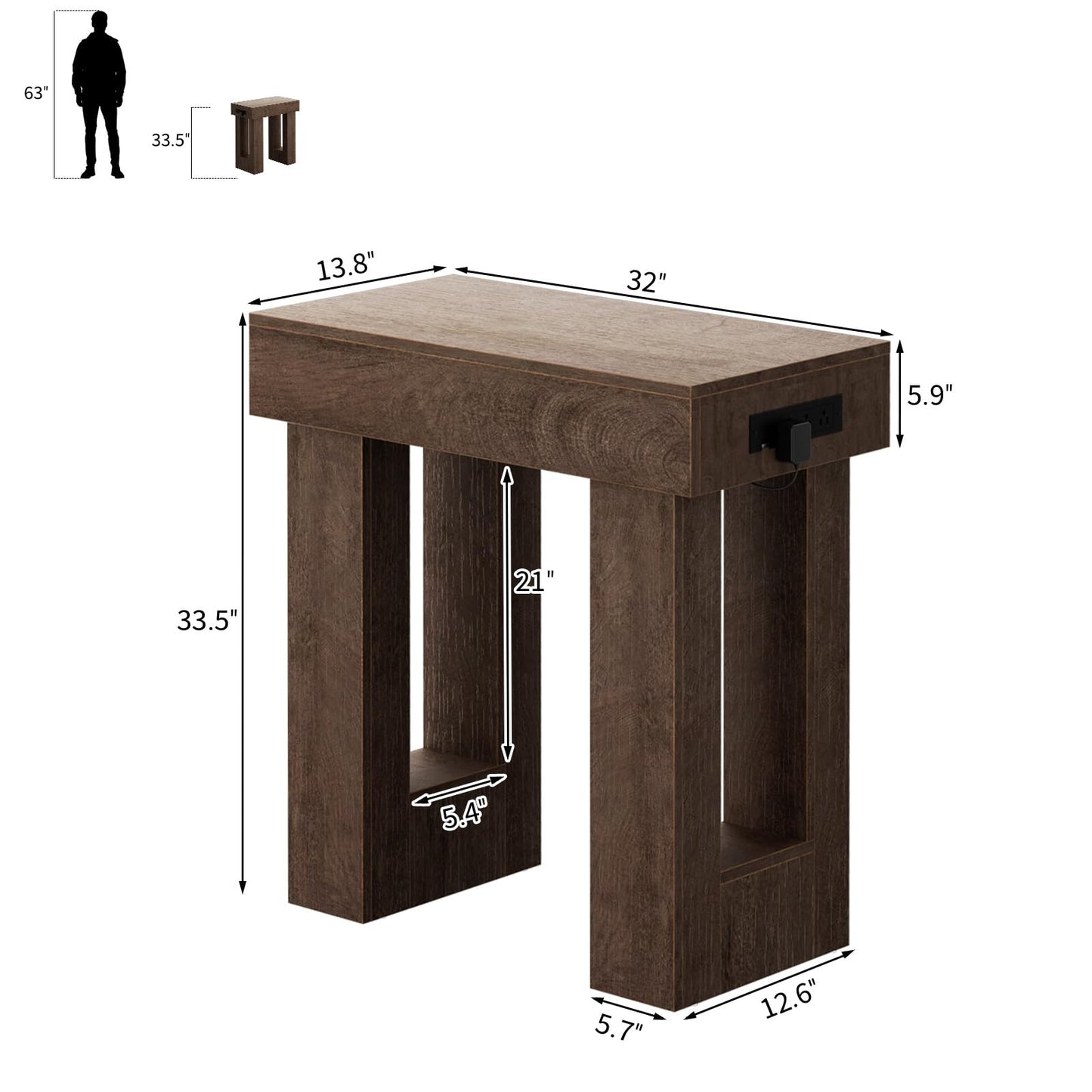Unikito 32" Entryway Table with Socket and Sensor Light, Narrow Console Table with Storage Behind Couch, Farmhouse Entryway Table for Hallway, Behind the Couch, Living Room, Foyer