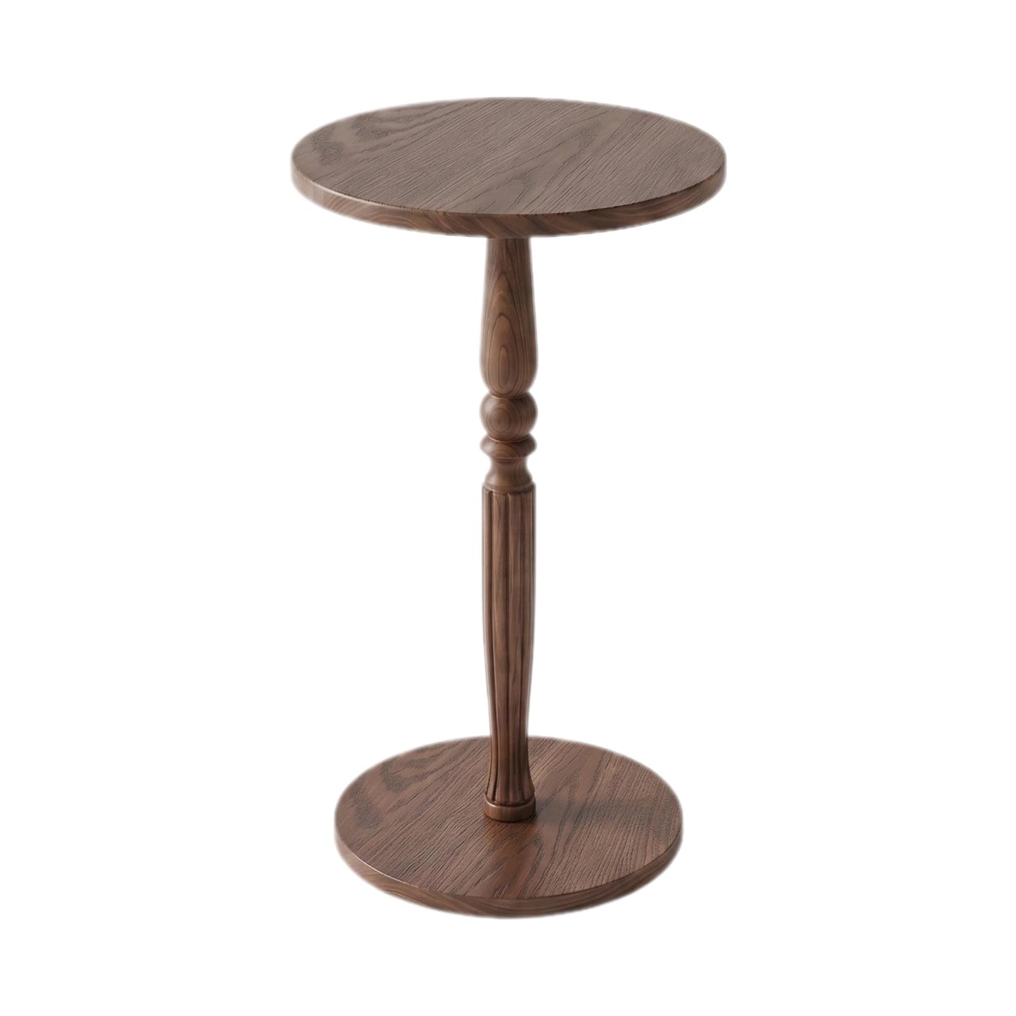 Huquczm Solid Pine Round Side Table, Vintage Carved Walnut Drink Table