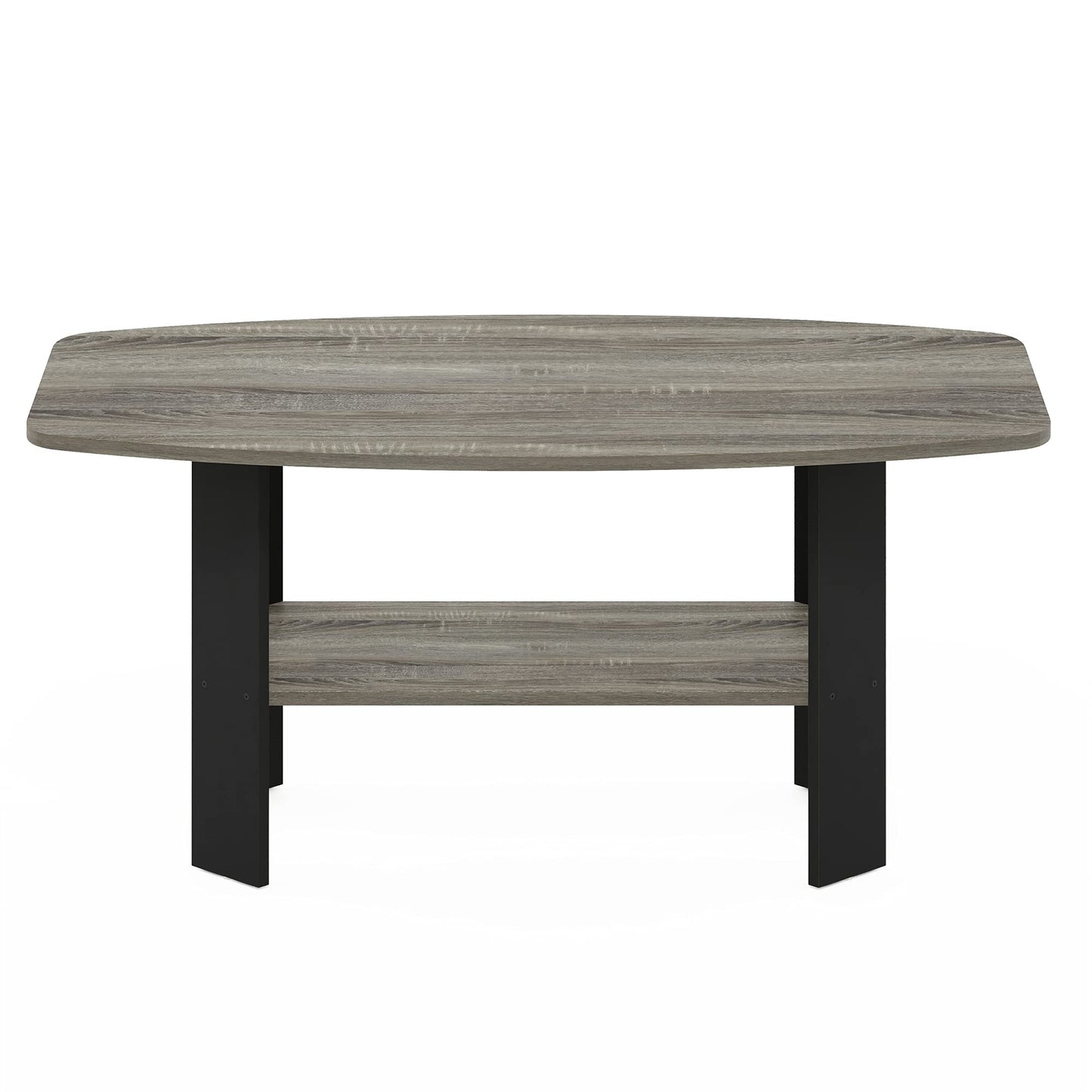 Furinno Simple Coffee Table, 2-Tier Small Coffee Table wih Open Shelf, Side Table, Tabletop with Soft Edges, for Living Room, Home Office, Grey Oak