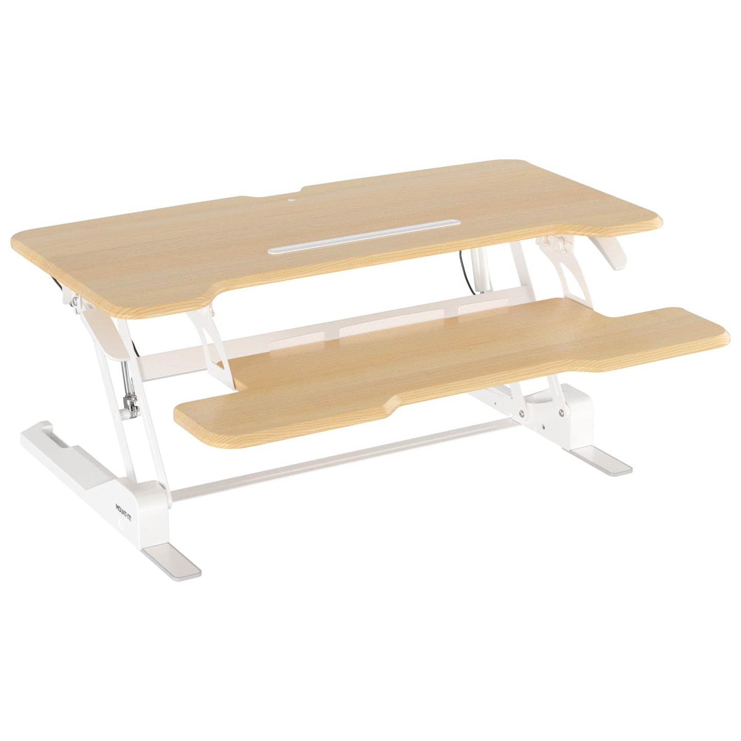Mount-It! Height Adjustable Standing Desk Converter, 38” Wide, Desk Riser for 2 Monitors, Manual Gas Spring Sit Stand Desktop Raises to 16.9", Fits Two Monitor Screens with Keyboard Mouse Tray Maple