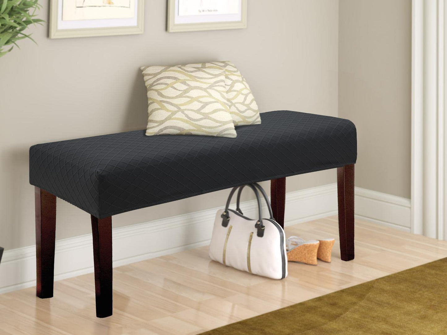 Fuloon Stretch Jacquard Dining Bench Cover - Anti-Dust Removable Bench Slipcover Washable Seat Cushion Protector for Bedroom, Kitchen, Hotel, Banquet (Black)