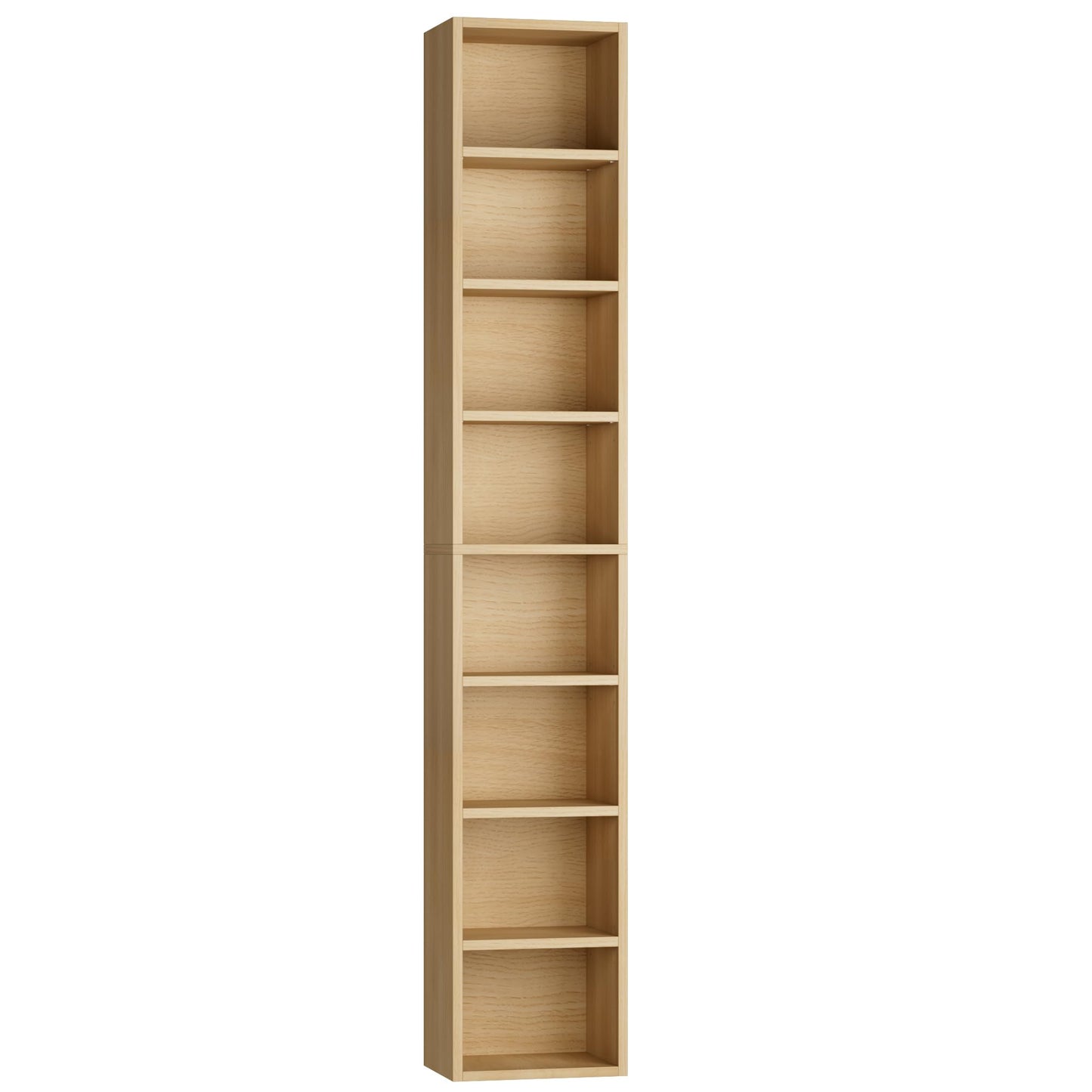FOTOSOK 8-Tier Media Tower Rack, 11.6 X 9.3 X 71 Inches CD DVD Slim Storage Cabinet with Adjustable Shelves, Tall Narrow Bookcase Display Bookshelf for Home Office, Natural