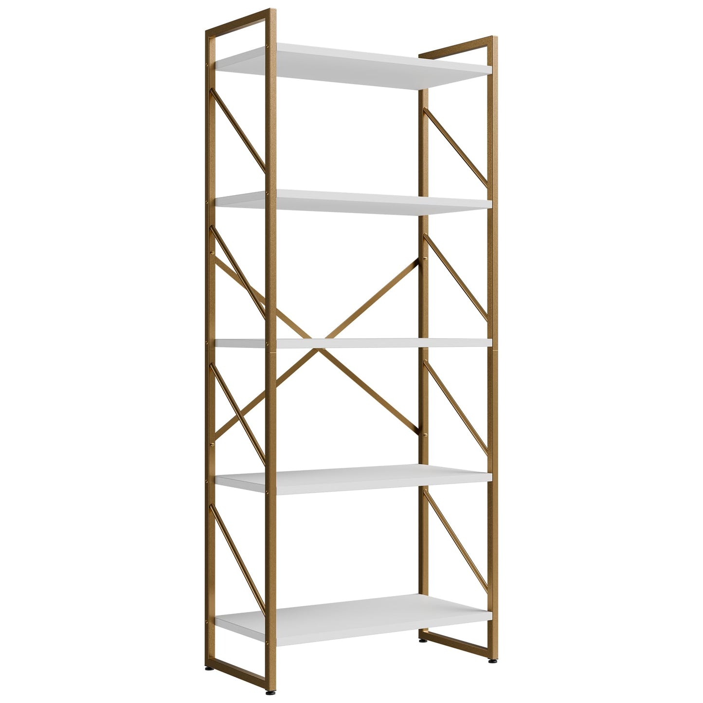 Shintenchi 2 Pieces 5 Tiers Bookshelf, Classically Tall Bookcase Shelf, Industrial Book Rack, Modern Book Holder in Bedroom/Living Room/Home/Office, Storage Rack Shelves for Books/Movies-Gold