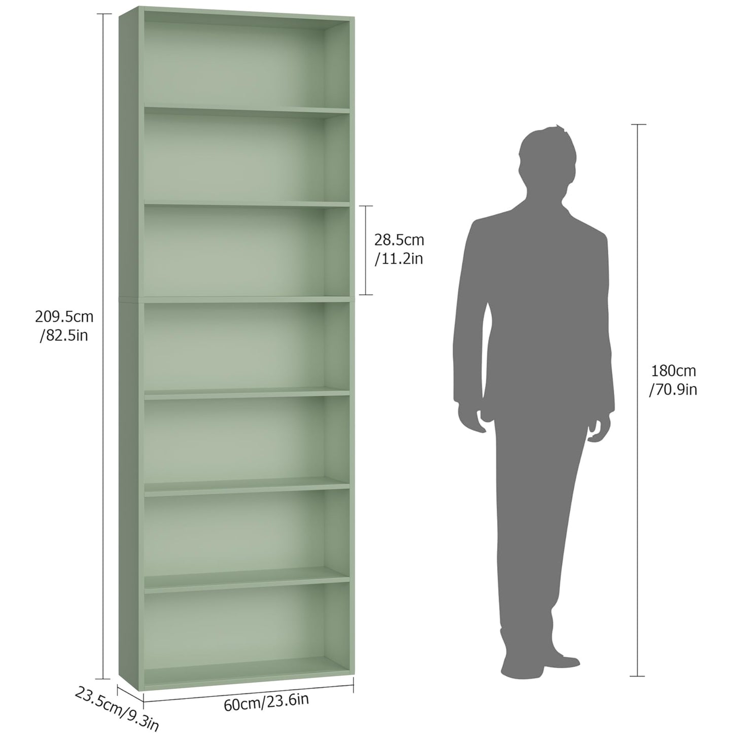 FACBOTALL 82" Tall Bookshelf, 7-Tier Open Shelves Bookcase, Freestanding Display Storage Shelves, Tall Bookcase Home Decor Furniture for Home Office, Living Room, Bedroom, Green