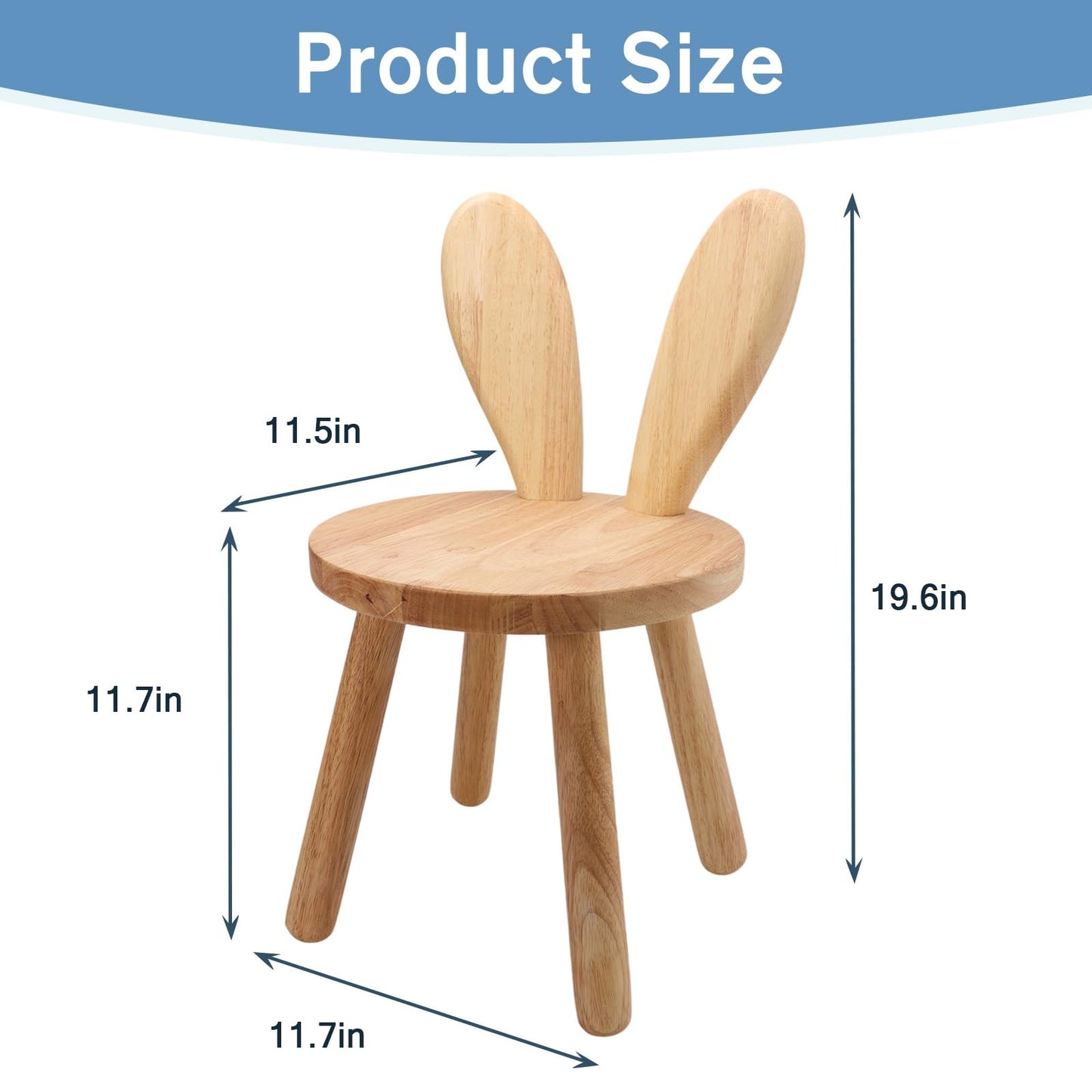 Wooden Step Stool for Toddlers, 2-in-1 Kids Chair & Desk Seat, Solid Rubberwood Bunny Ears Backrest, Wood Wax Oil Finish, CPC Certified Sturdy Seating for Playroom Classroom Nursery, Natural(1 Pack)