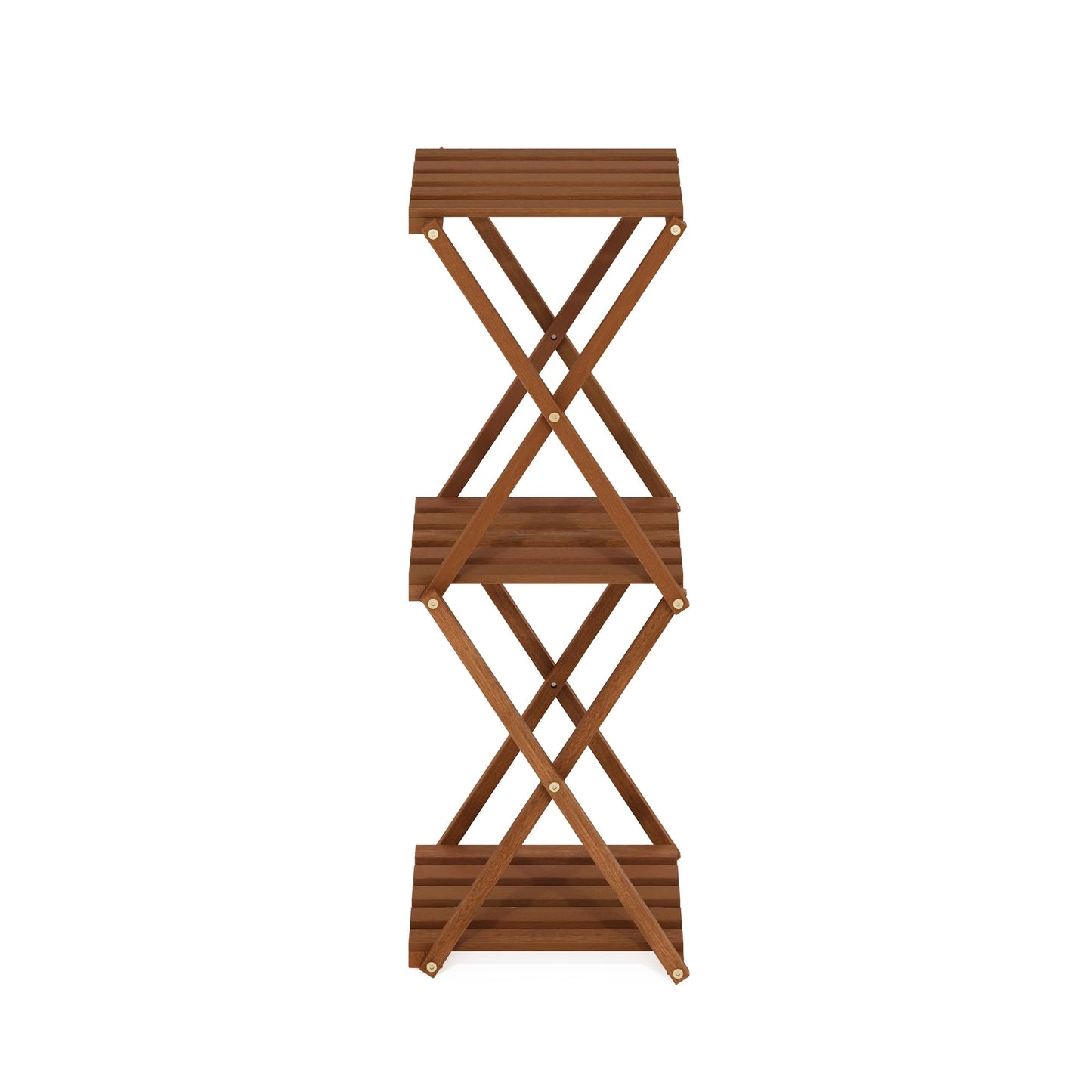 Furinno TIOMAN Patio Table, 3-Tier Outdoor Side Table, Toolless Multipurpose Folding Display Shelf, Plant Stand, for Patio, Garden, Porch, Light Wood