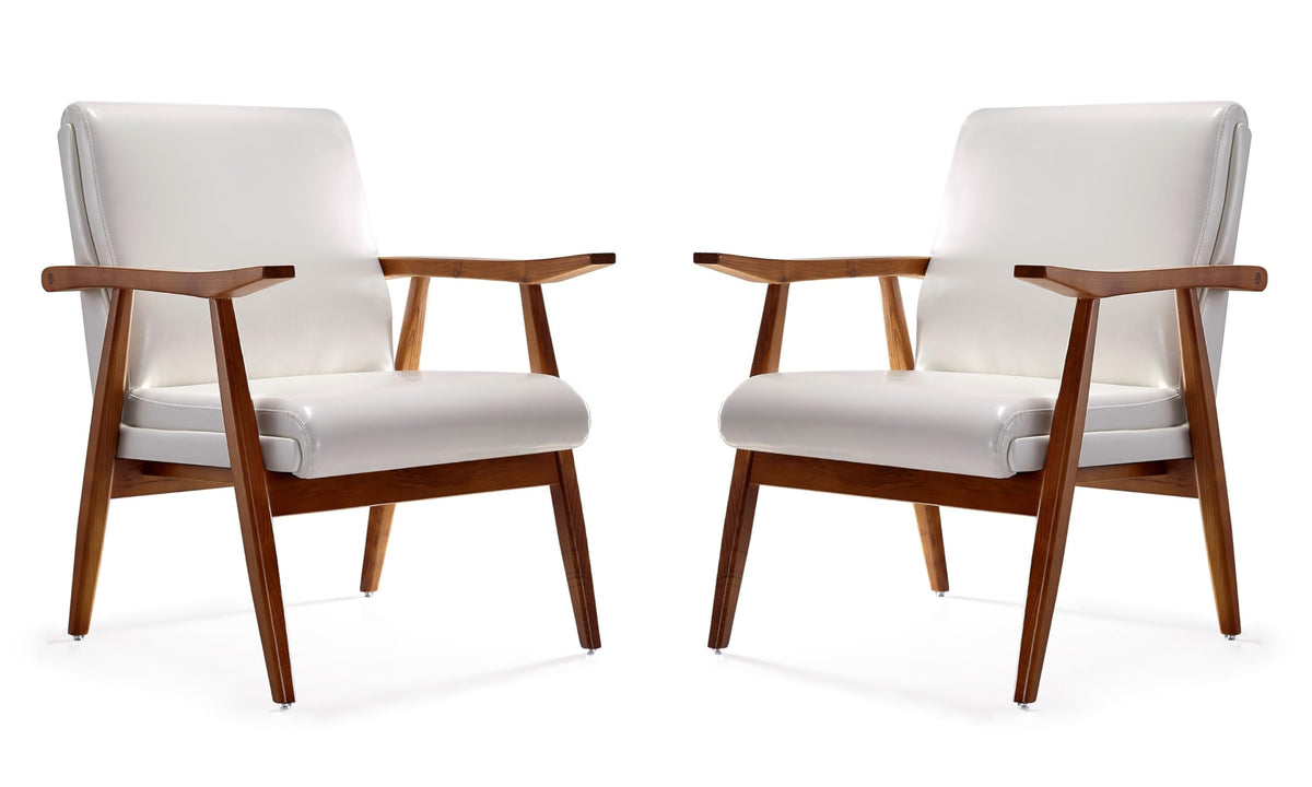 Manhattan Comfort Archduke Mid Century Modern Accent Chair, Fully Assembled, Made of Beech Wood Frame, Upholstered in Faux Leather, Ideal for Living Room, Set of 1, White