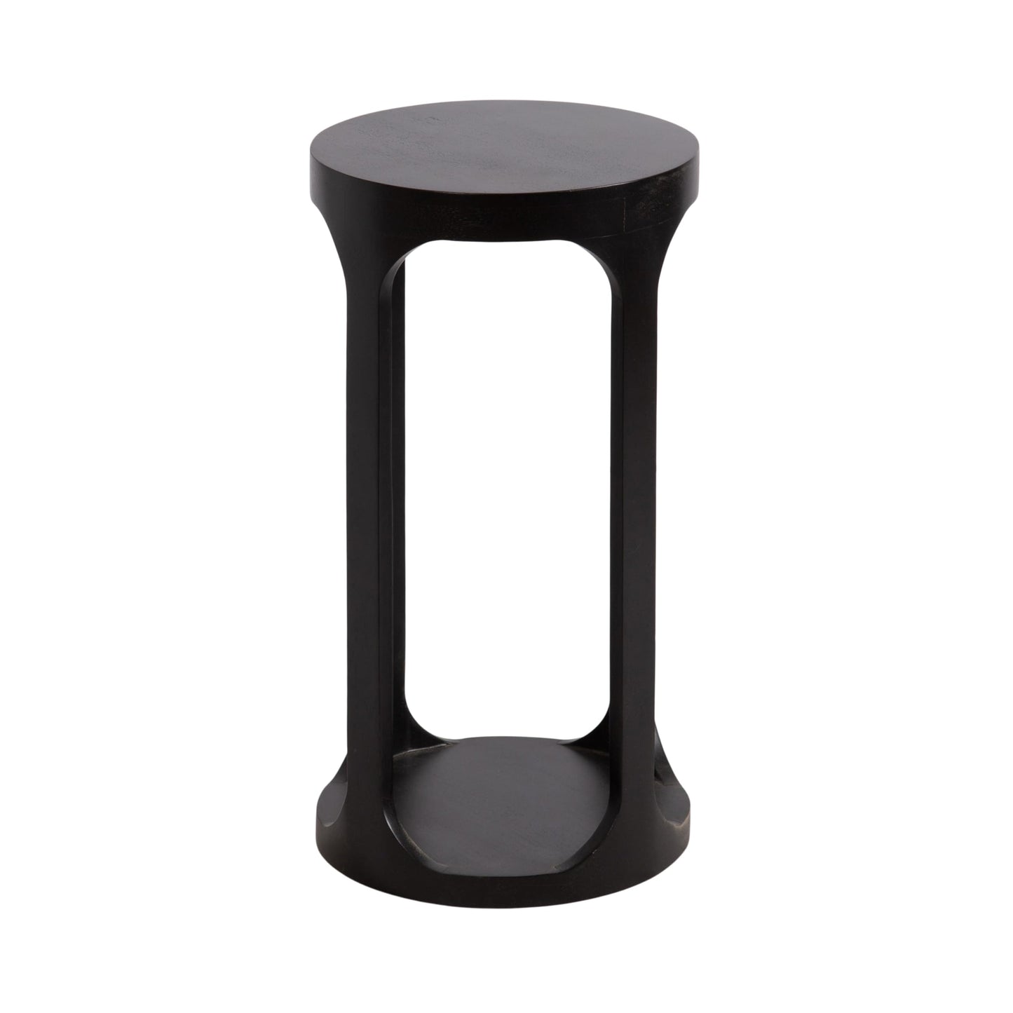 Kate and Laurel Dahl Modern Slatted Wooden Round Drink Table; 12 x 23; Black; Transitional Wood Accent Pedestal Table for Use as Living Room Plant Stand or Small Bedroom Nightstand