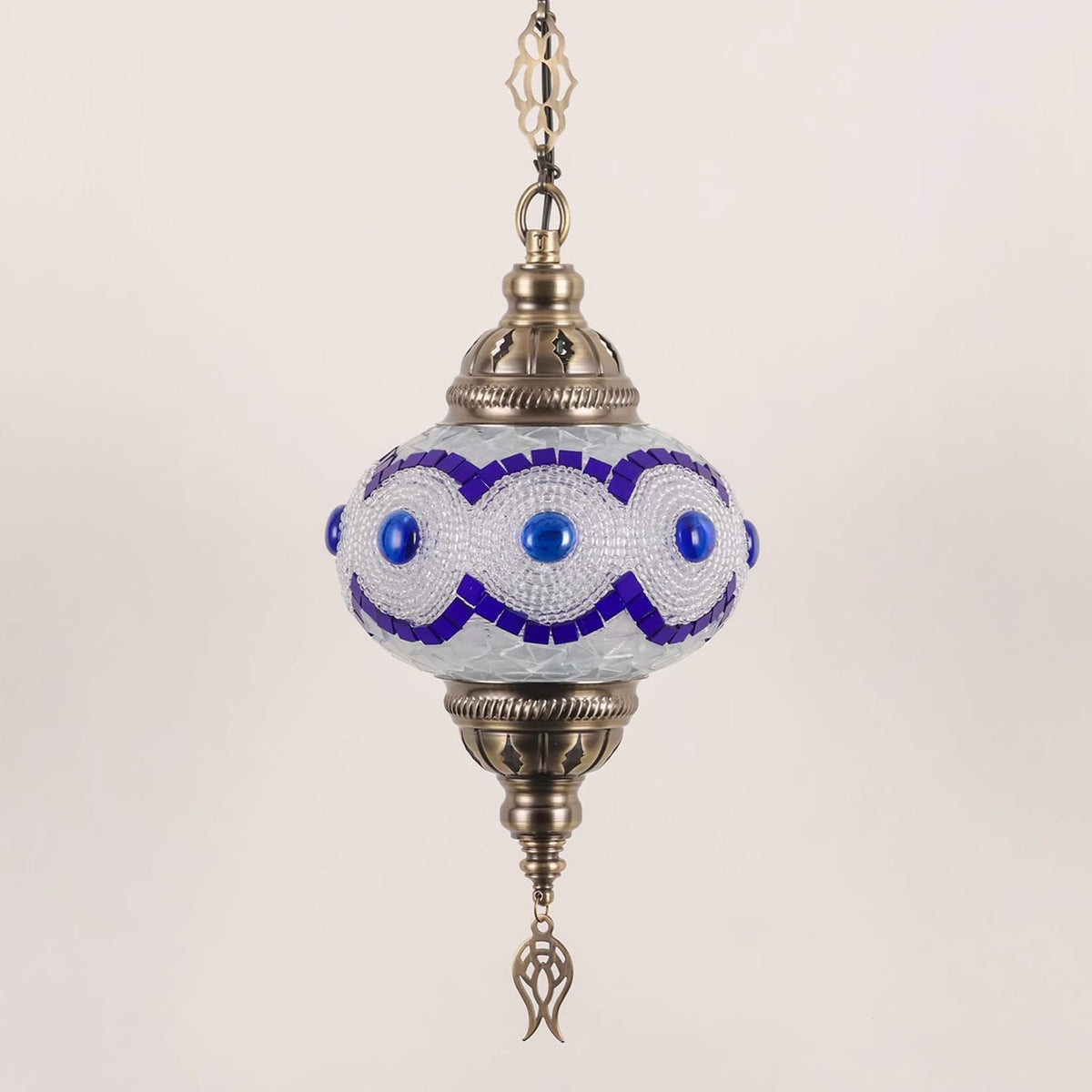 Fiunkes Turkish Mosaic Chandelier, Bohemian Industrial Height Adjustable Blue Pink Purple Ceiling Hanging Light Fixture, Bronze Plating Dining Lamp for Kitchen Island, Bedroom,Blue1