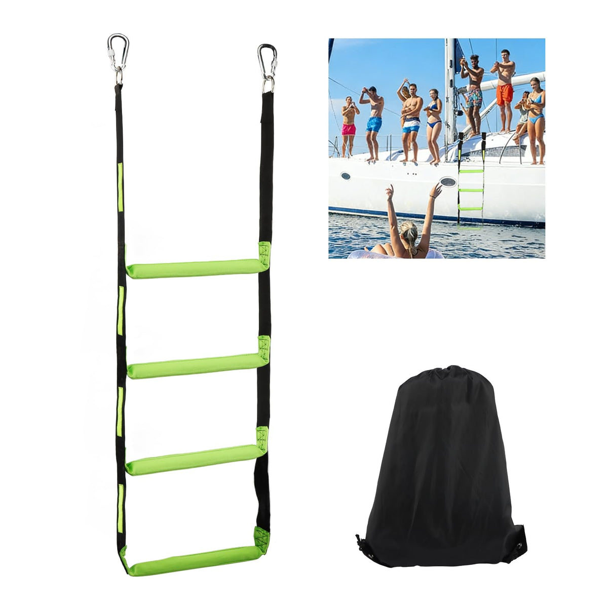 Boat Rope Ladder, Heavy Duty 550lbs Strength Climbing Marine Rope Ladder with Reinforced Steps for Inflatable Boat, Pontoon Boat, Sailboat, Kayak, Motorboat, Canoeing(Four-Step)